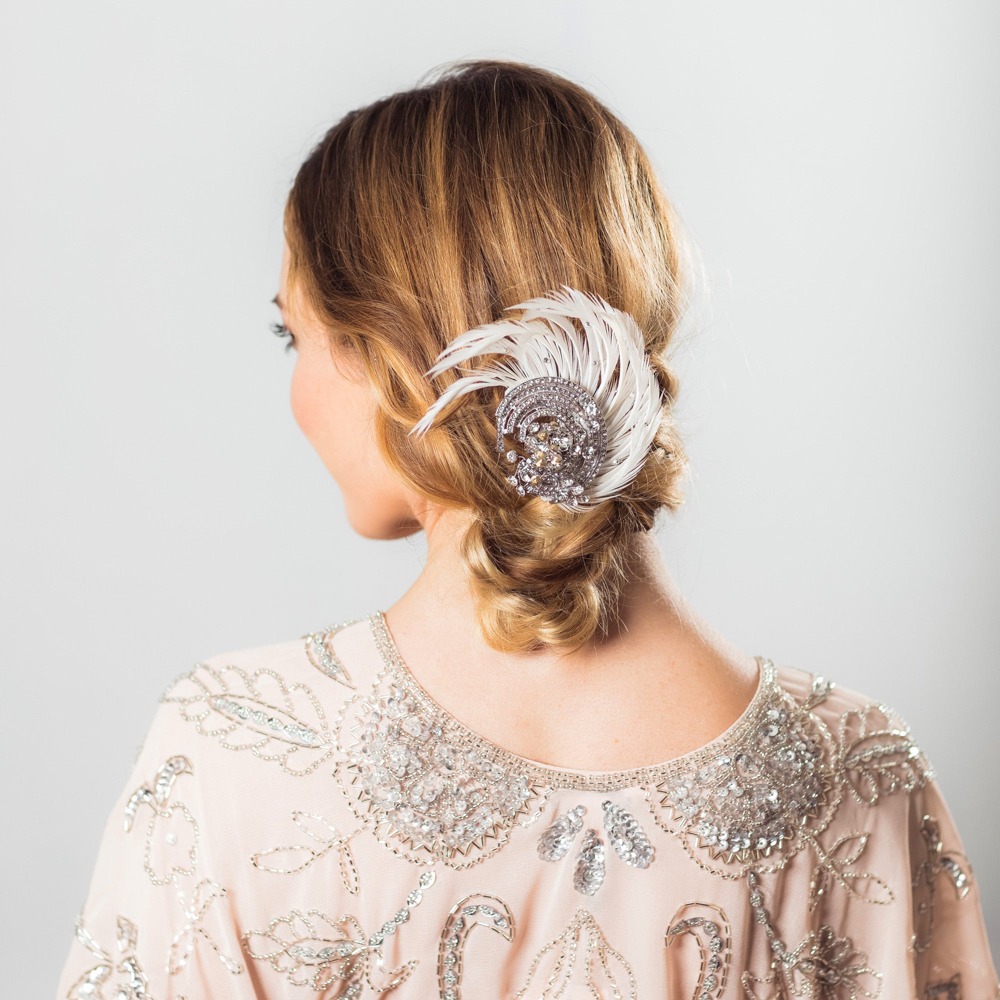 Daria crystal and feather hairpiece