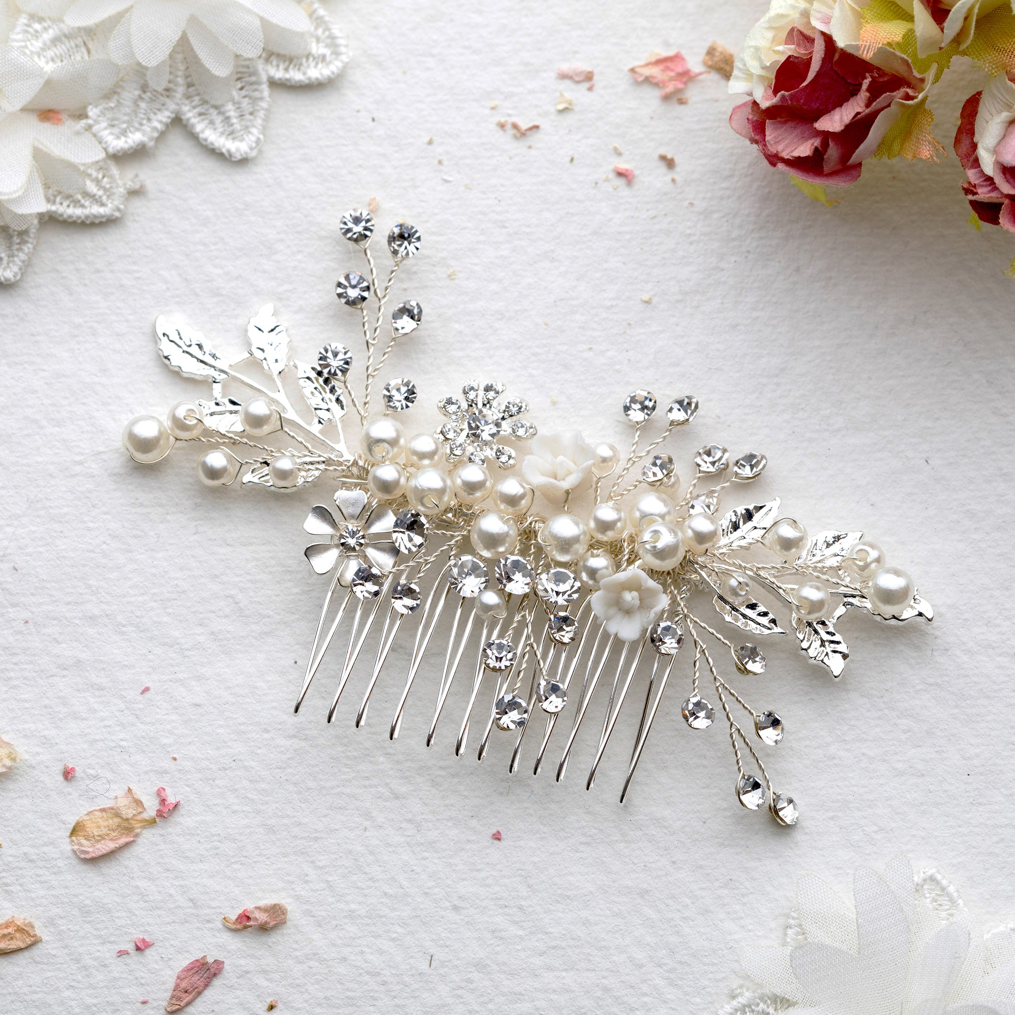 Allegra crystal silver hair comb