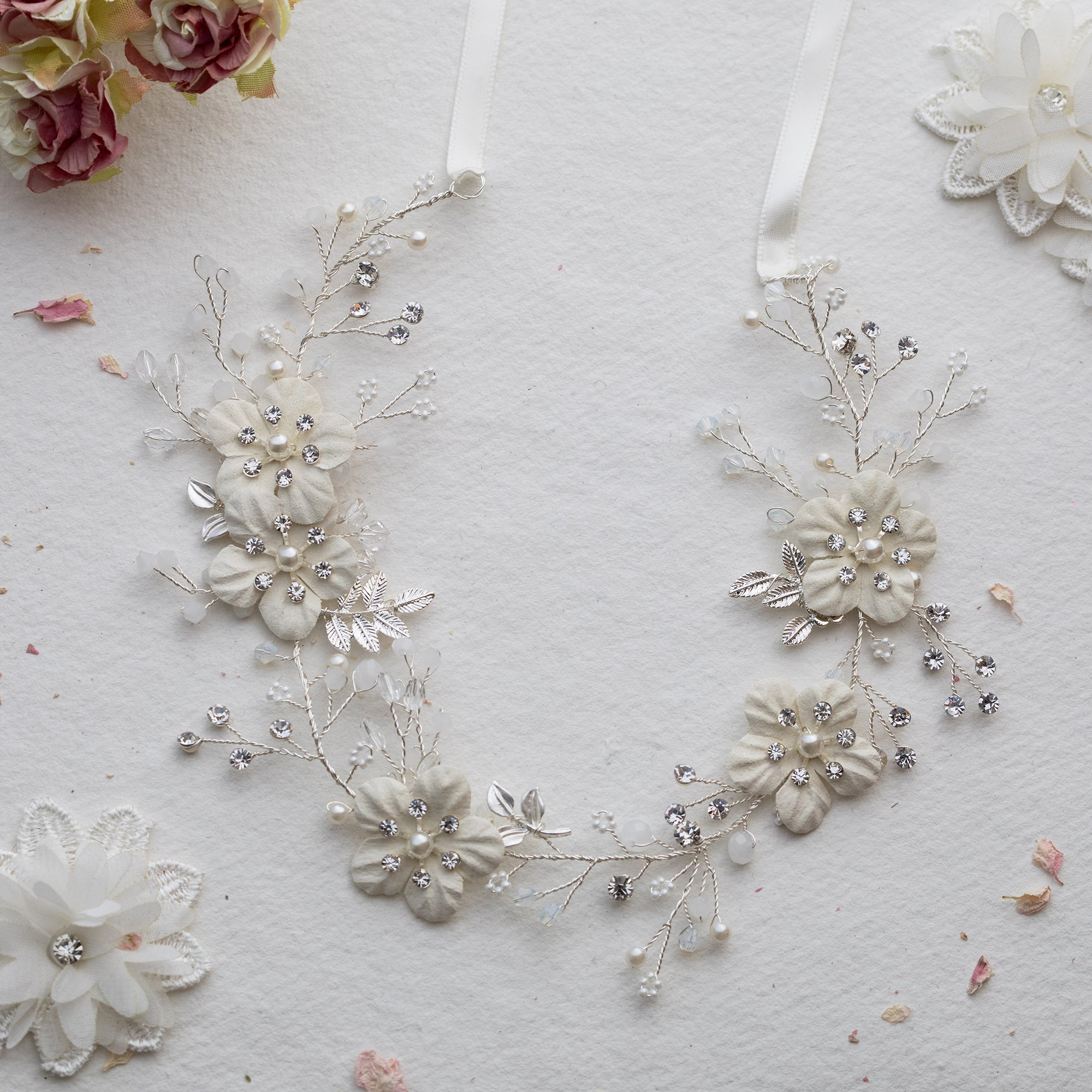 Amarelle crystal silver floral hairvine