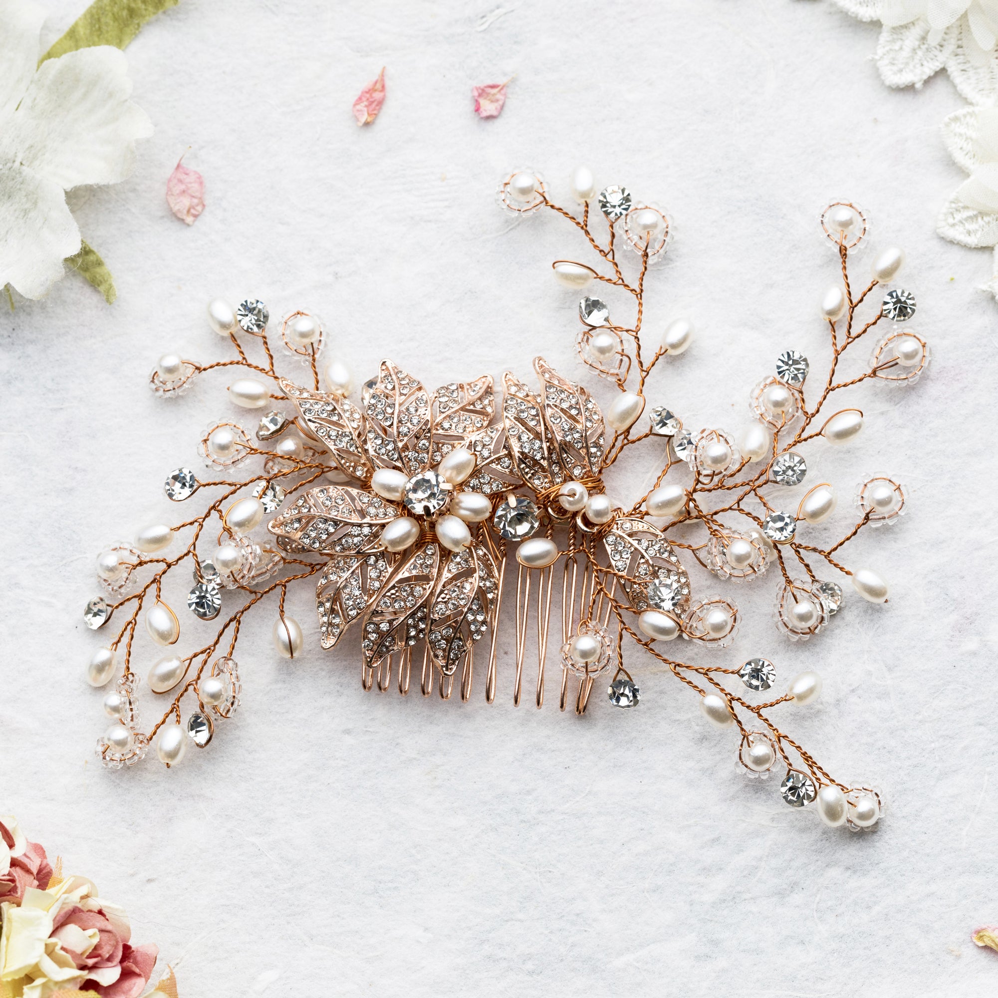 Amoret flower rose gold hair comb