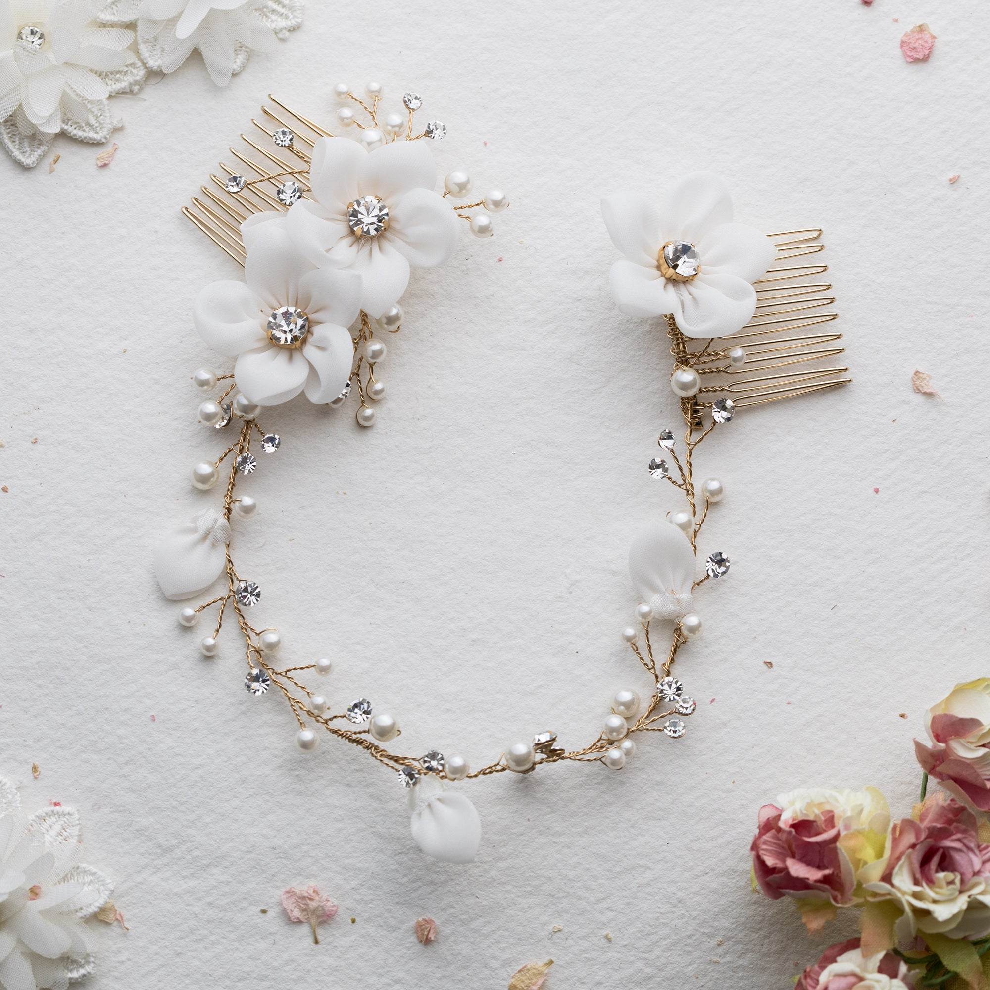 Anais crystal rose gold floral hairvine