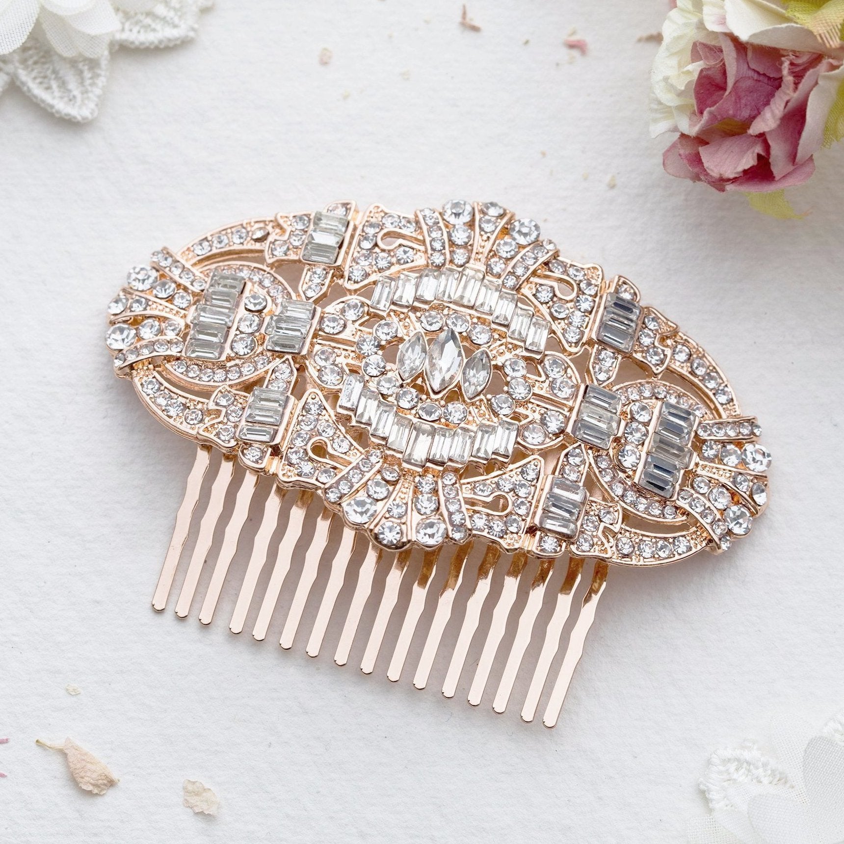 Aubrey crystal rose gold hair comb