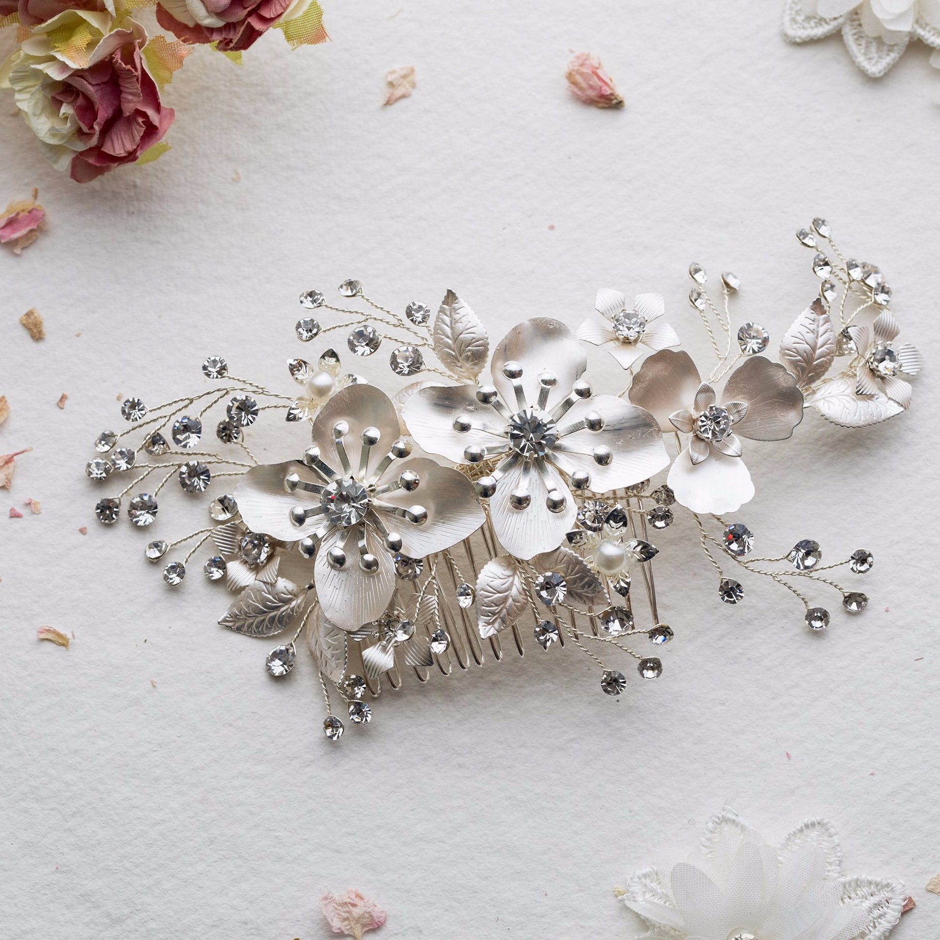 Ruthie flower silver hairpiece