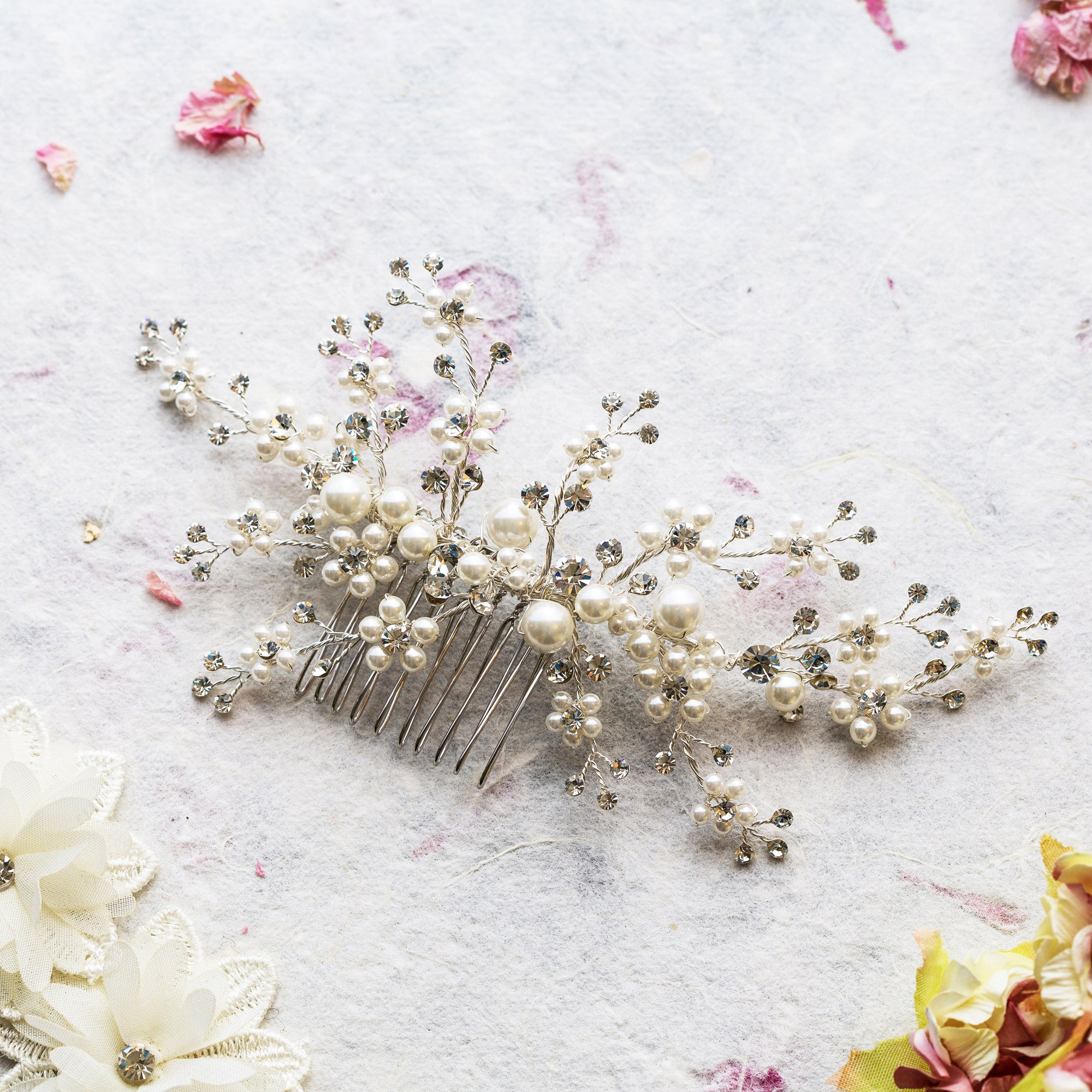 Betsy pearl and crystal hair comb
