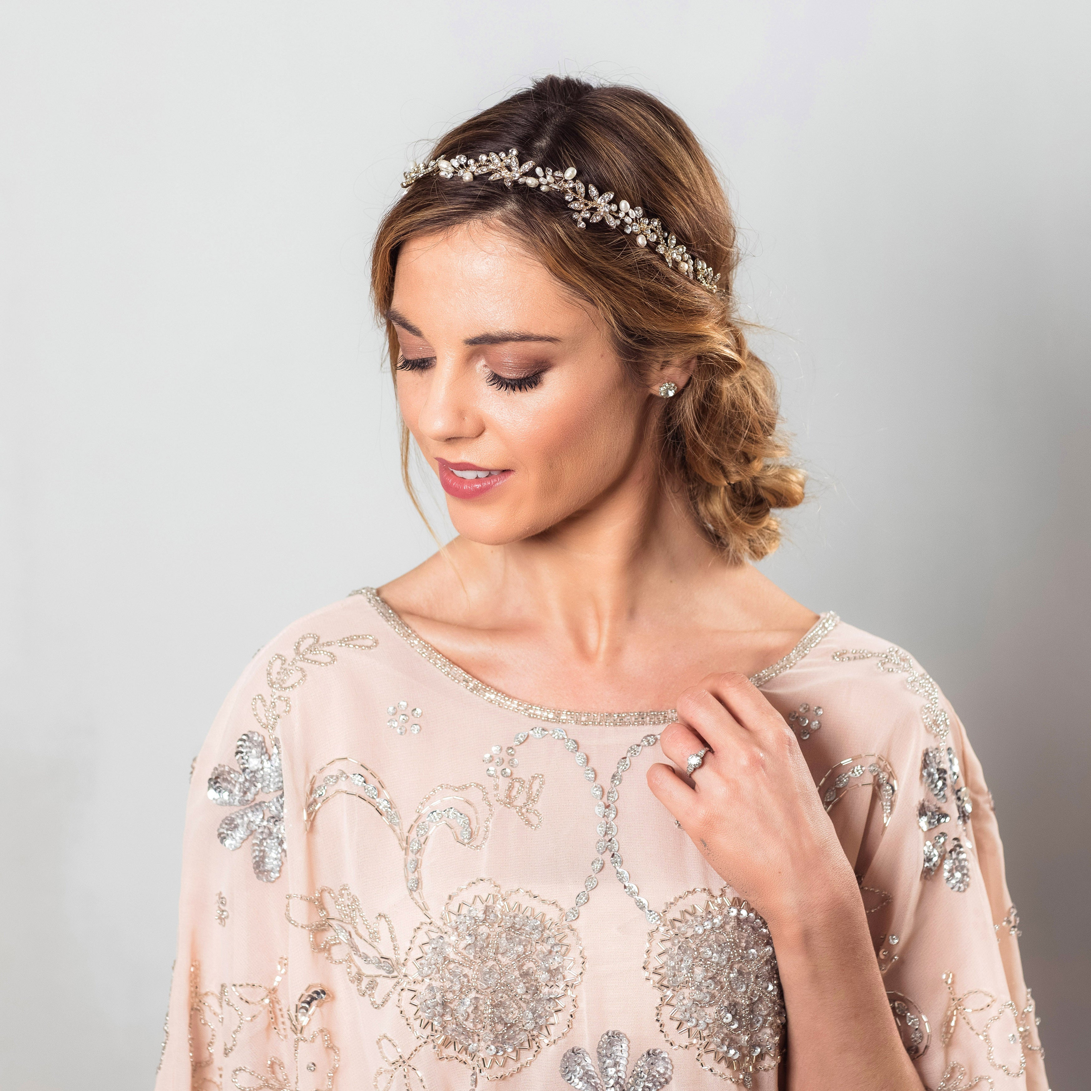 Camille crystal and gold hairvine