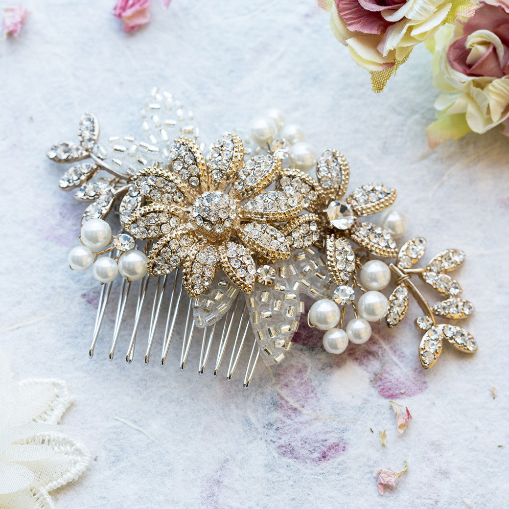 Esme gold crystal hair comb