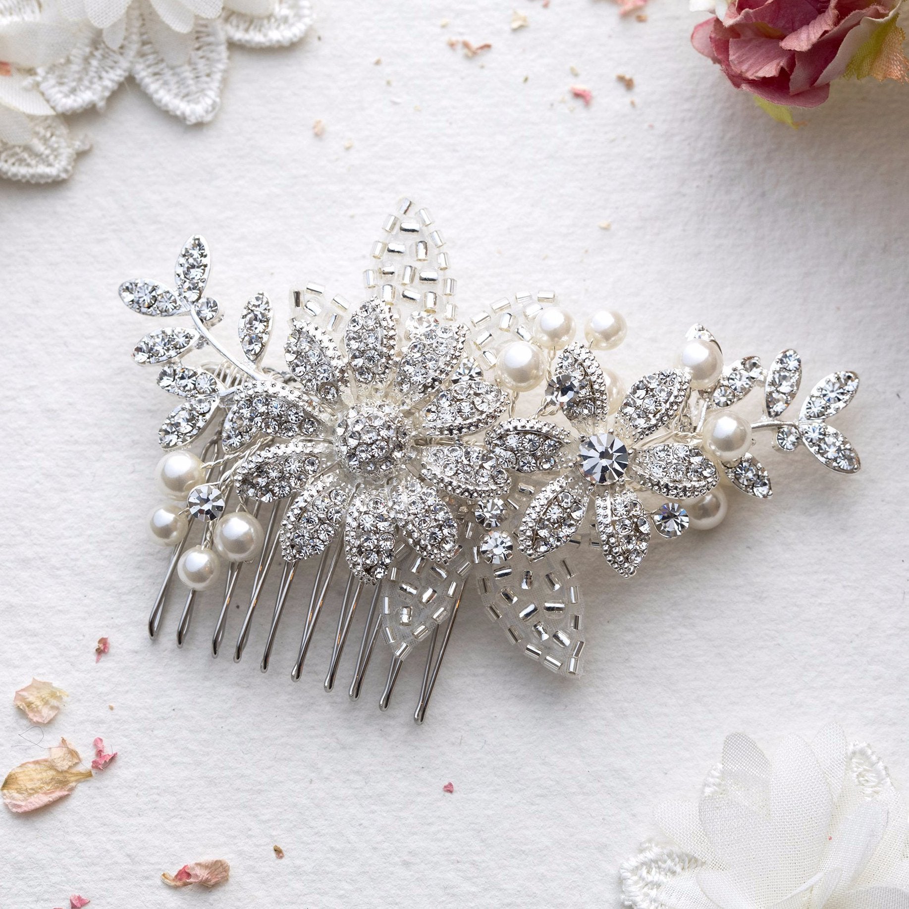 Esme silver crystal hair comb