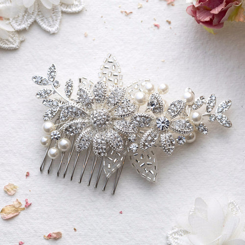 Esme silver crystal hair comb