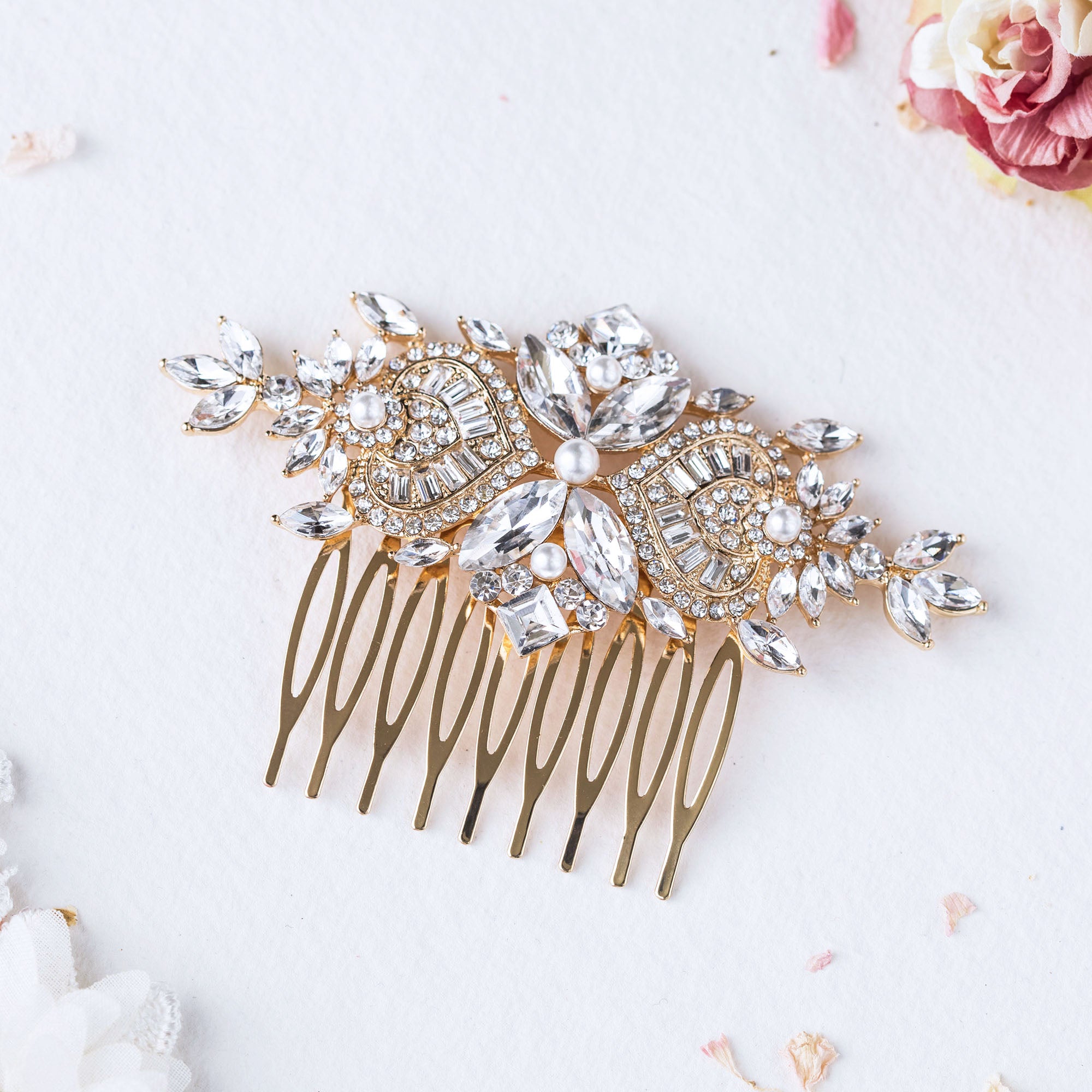 Fiorella crystal gold hair comb