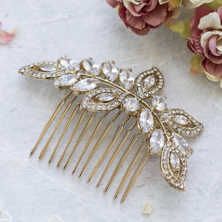 Helena gold crystal hair comb