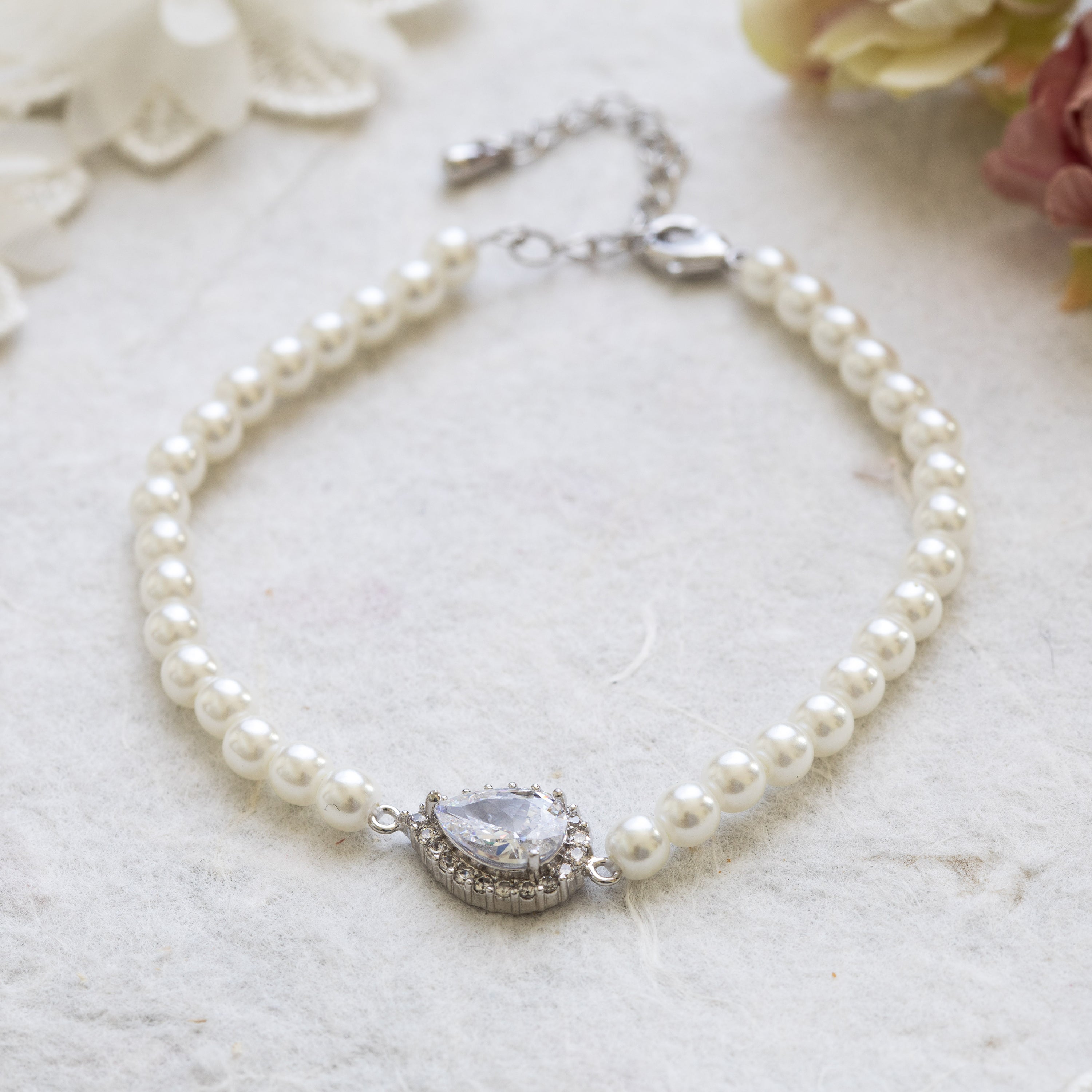 Hettie pearl and crystal silver bracelet