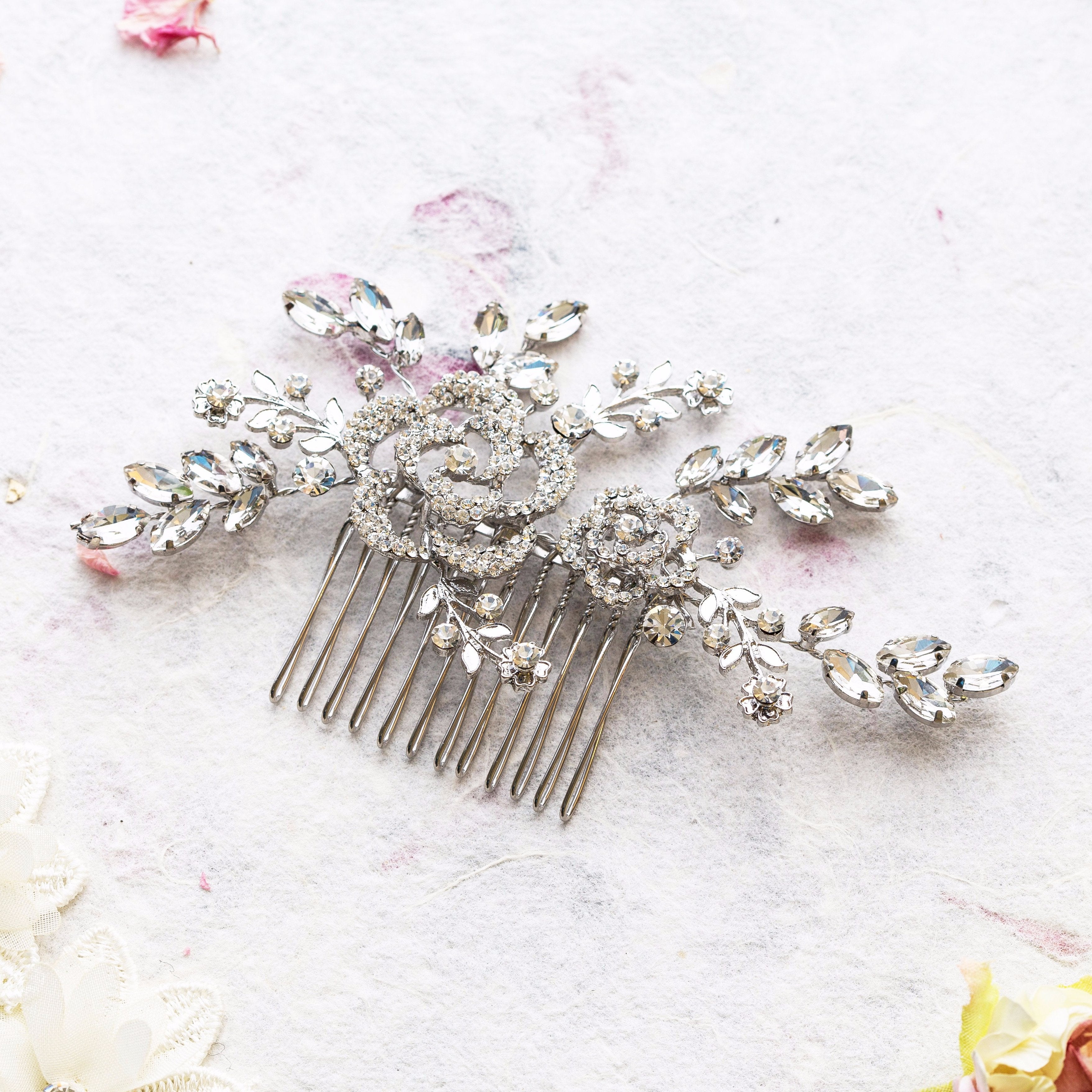 Iris crystal silver hair comb