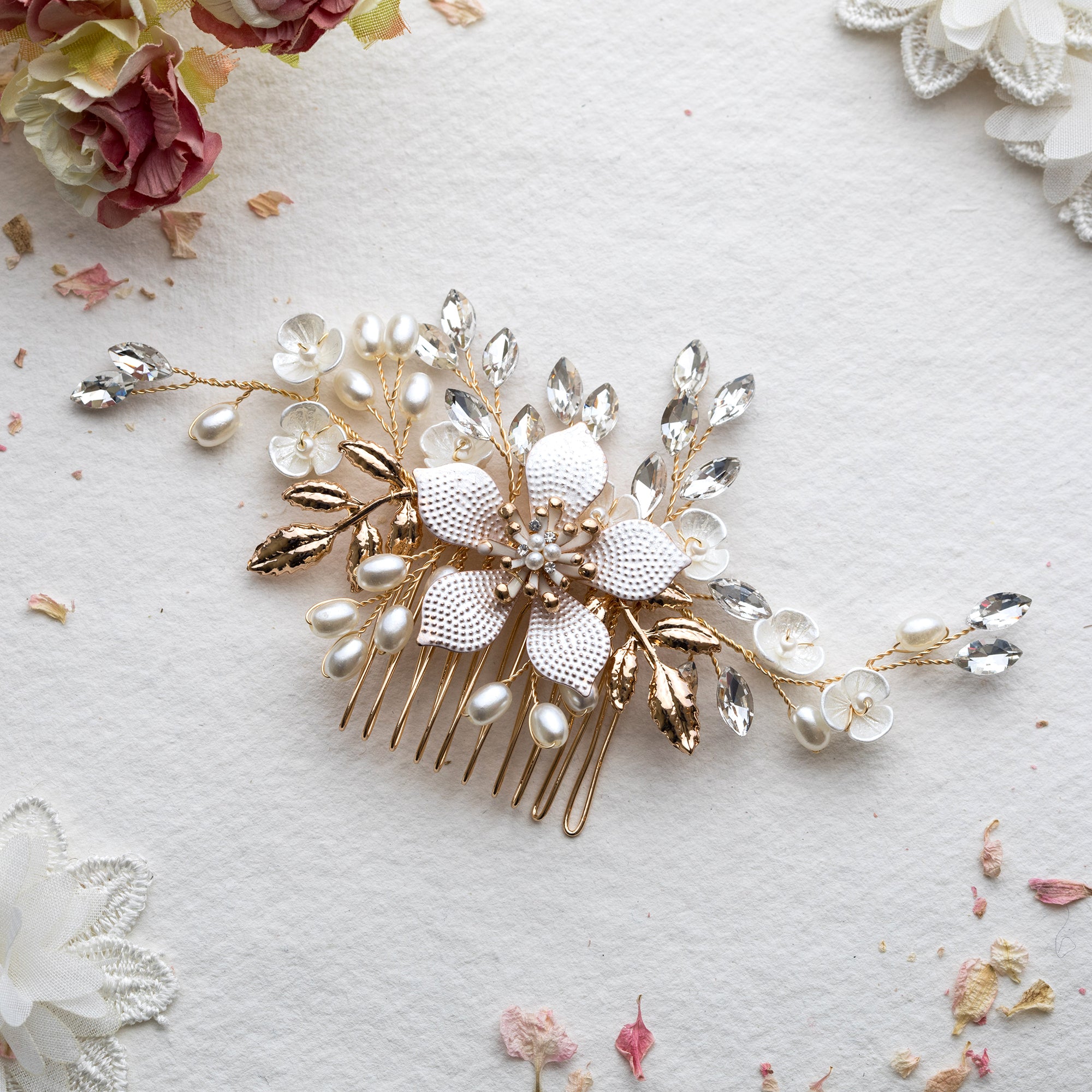 Katherine flower gold hair comb