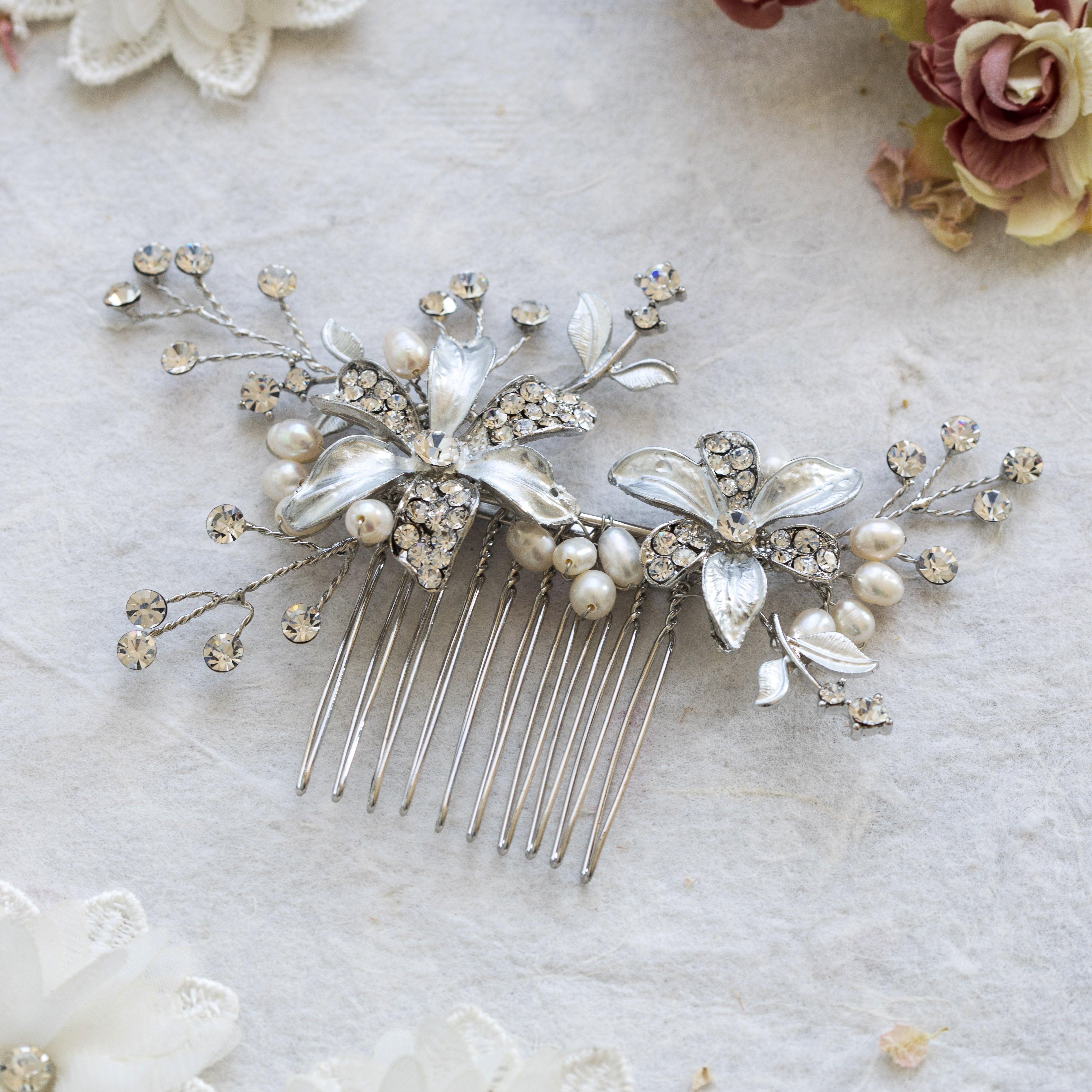 Andi crystal silver hair comb