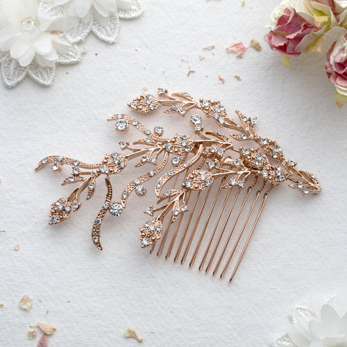 Luna crystal and rose gold hair comb