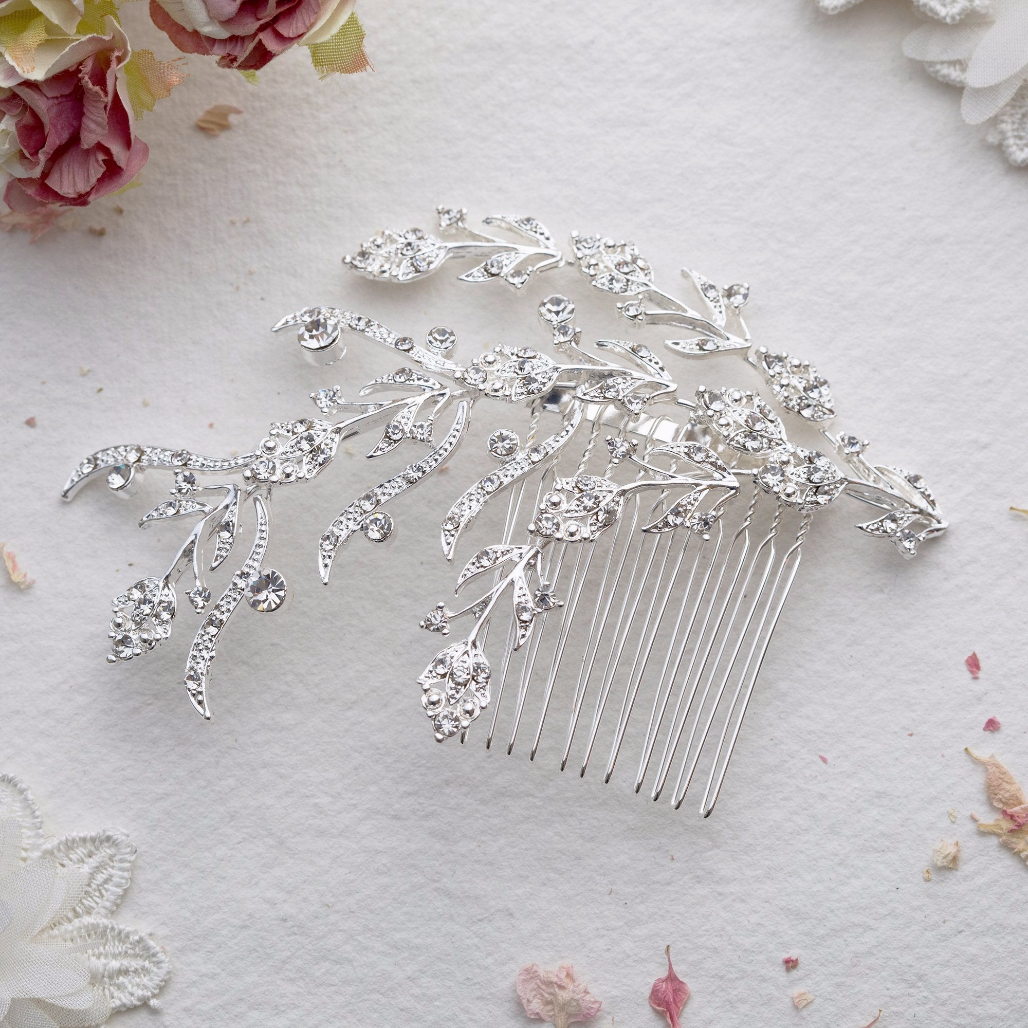 Luna crystal and silver hair comb