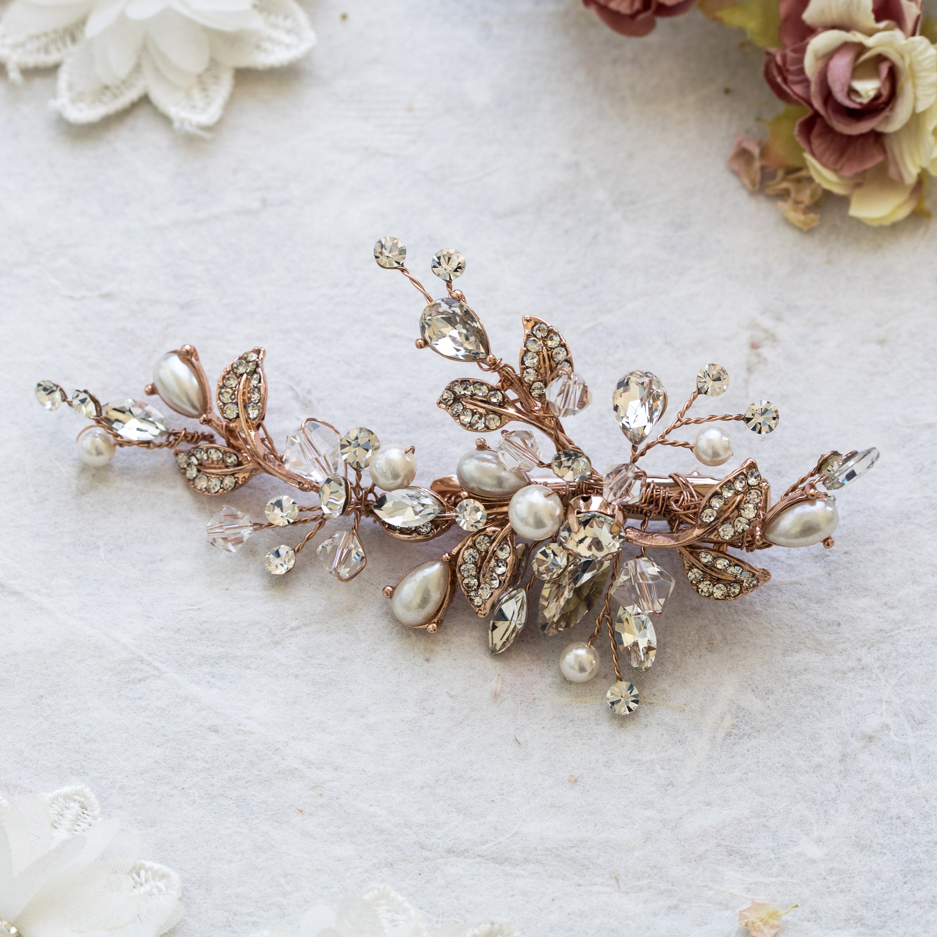 Mathilde rose gold and crystal hairpiece