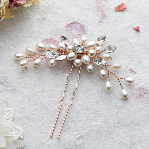 Miley pearl and crystal rose gold hair pin