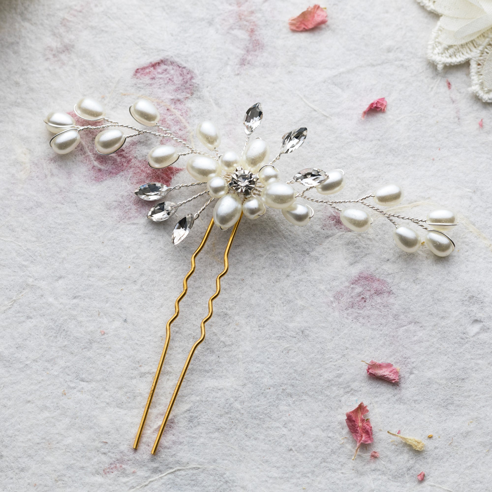 Miley pearl and crystal rose gold hair pin