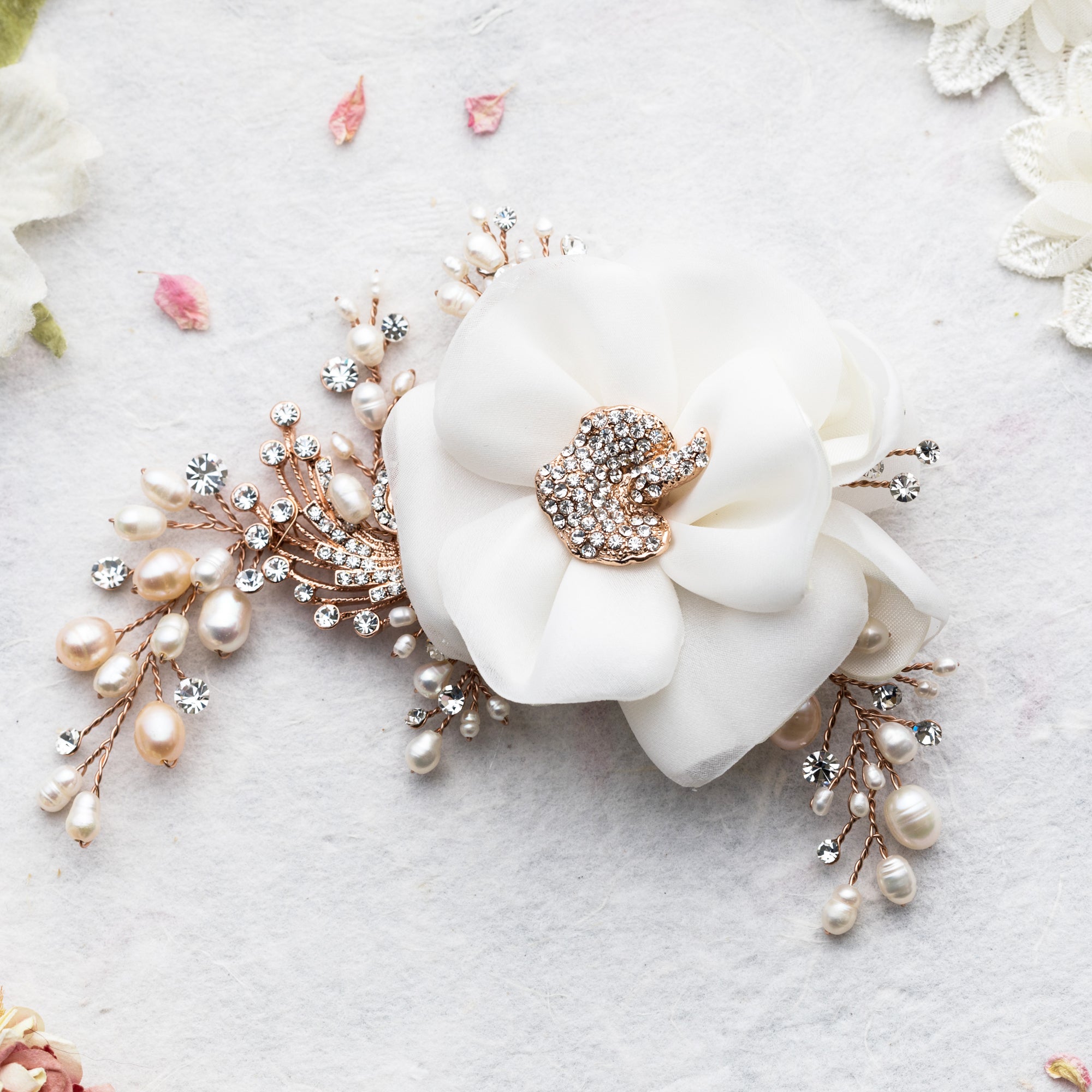Miriam rose gold corsage hairpiece