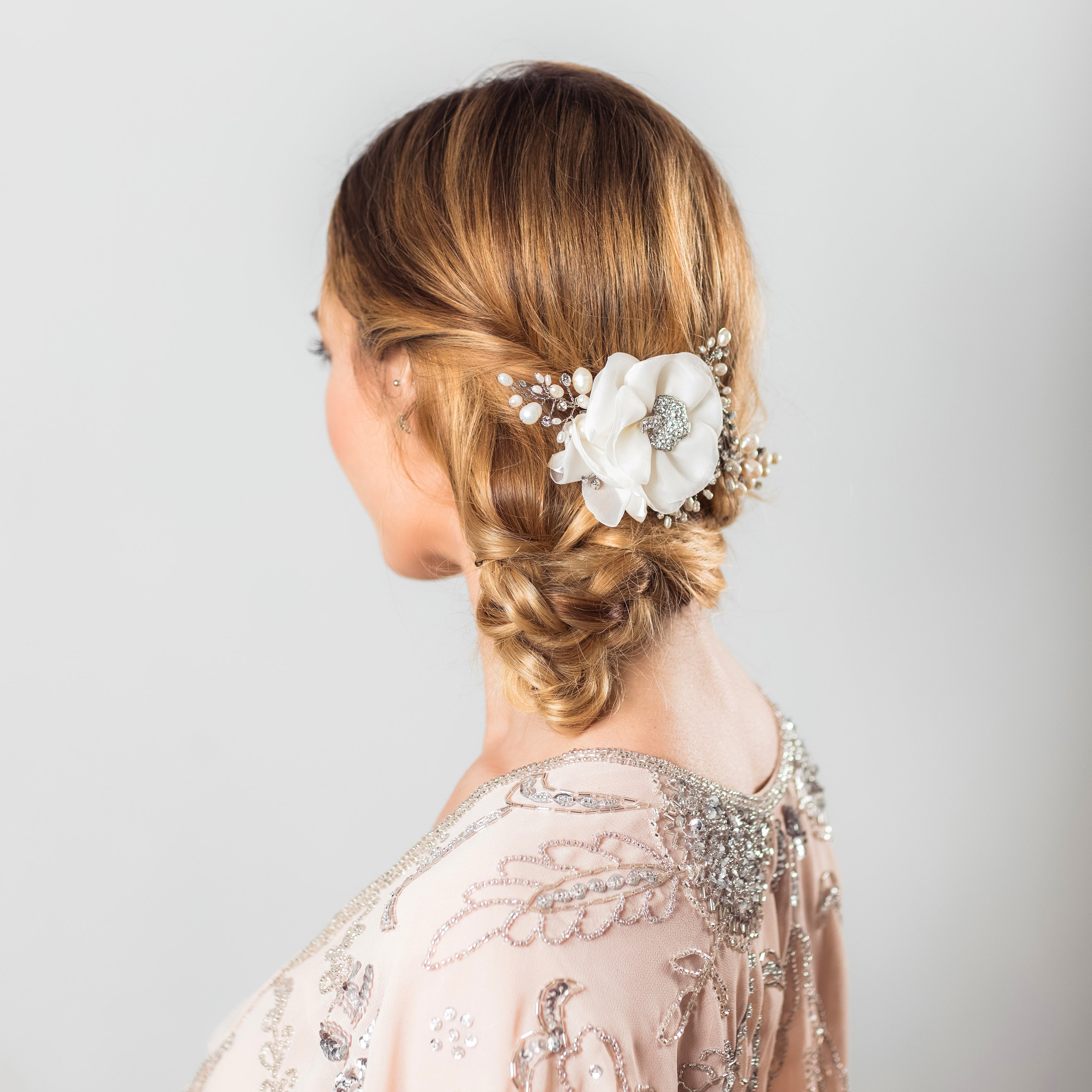 Miriam silver corsage hairpiece