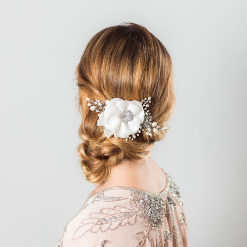 Miriam silver corsage hairpiece