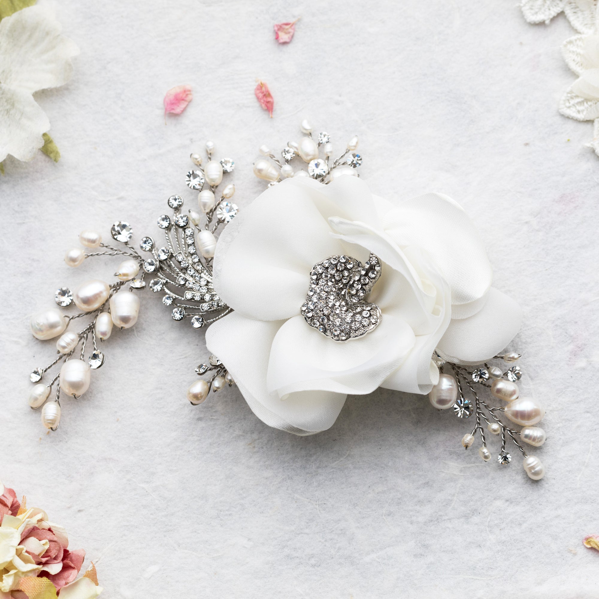 Miriam silver corsage hairpiece