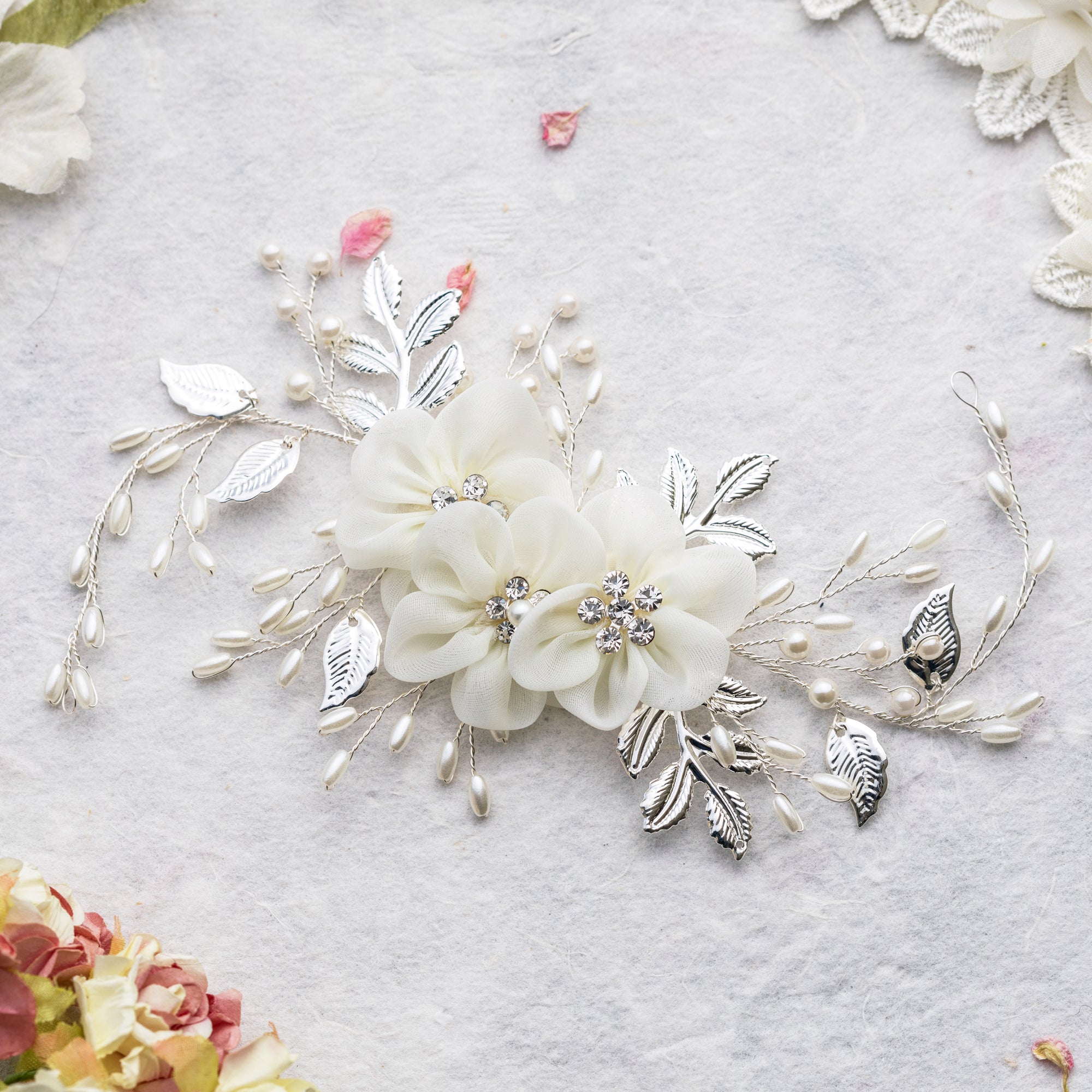 Octavia flower silver hairpiece