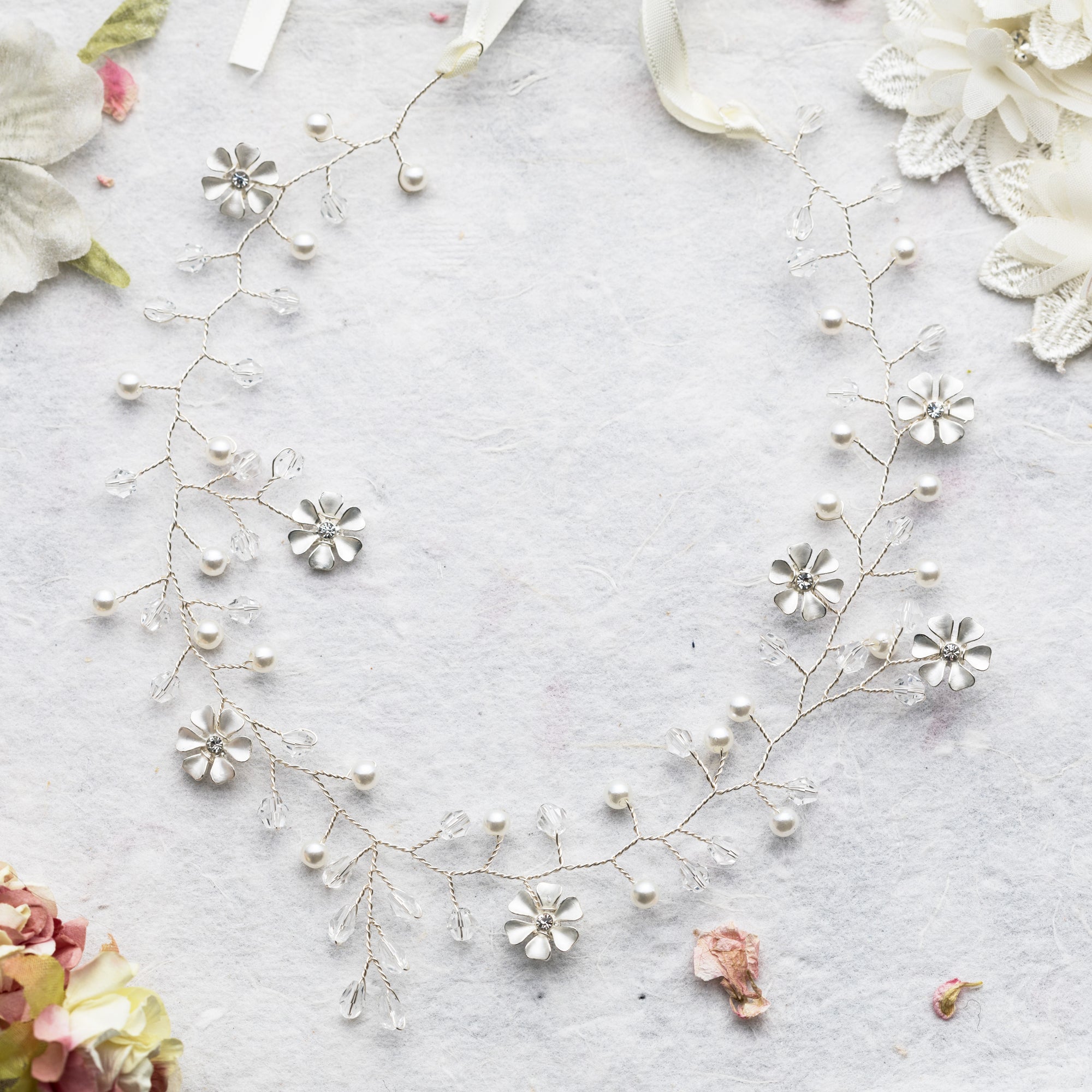Ola crystal silver floral hairvine