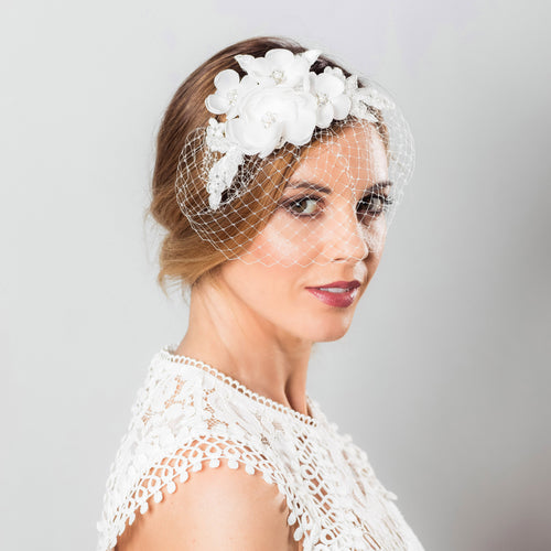 Olivia flower birdcage veil