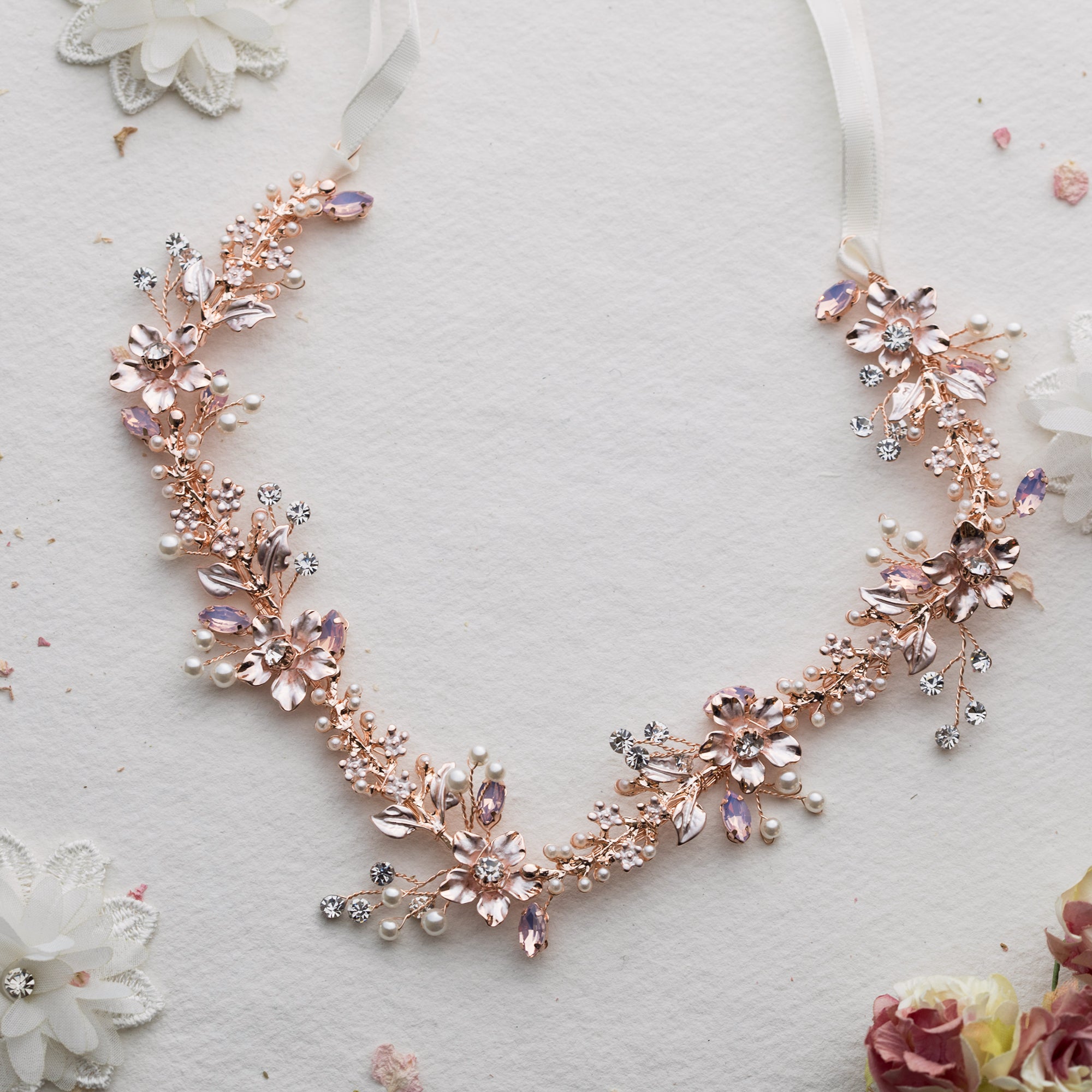 Patsy crystal and rose-gold hairvine