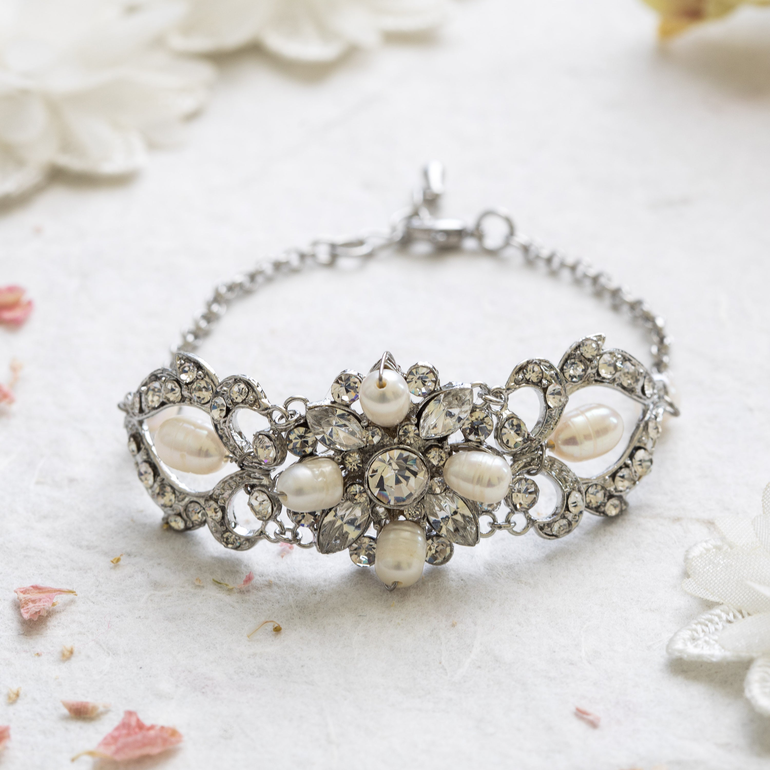 Prisilla silver and pearl bracelet