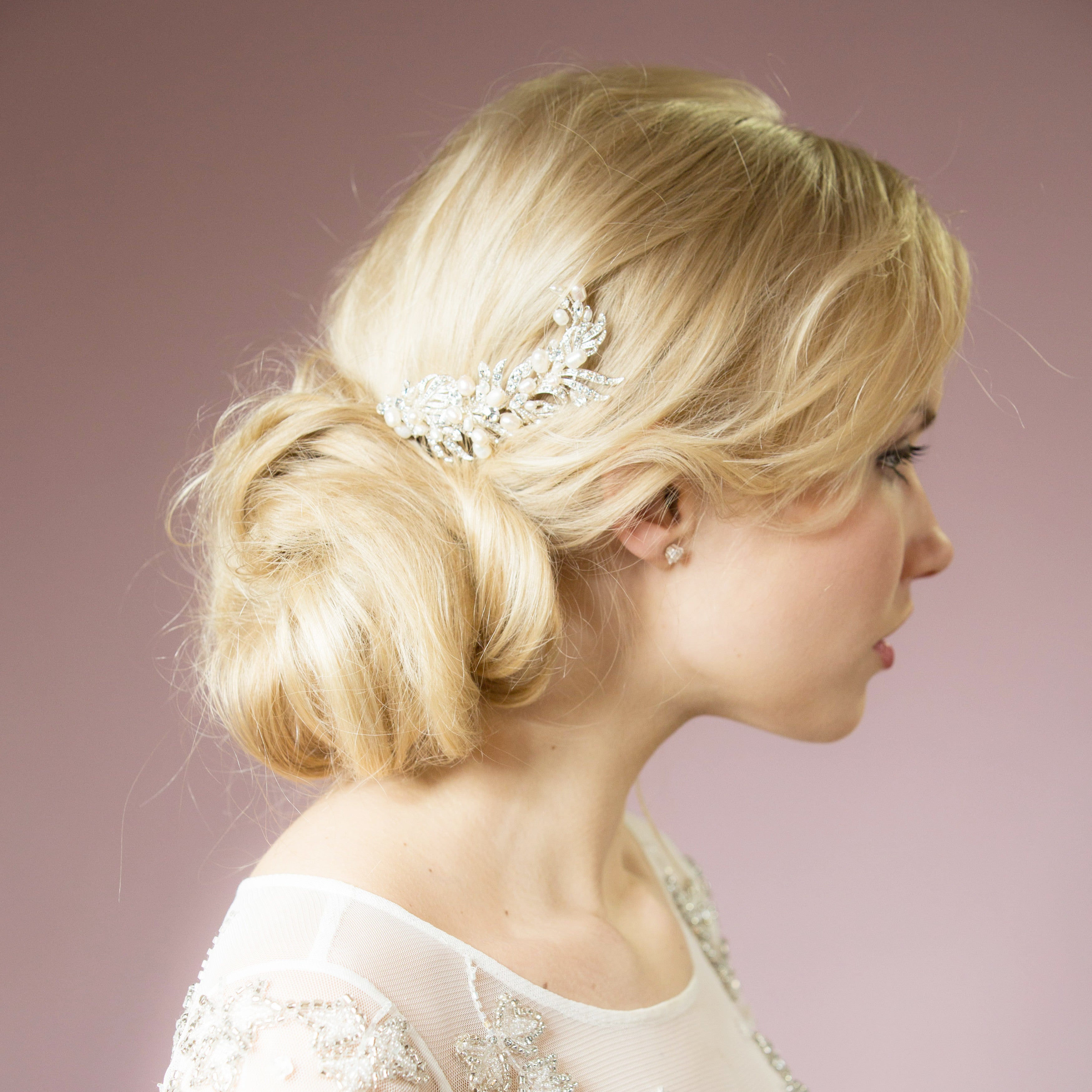 Ruby pearl and crystal hair comb