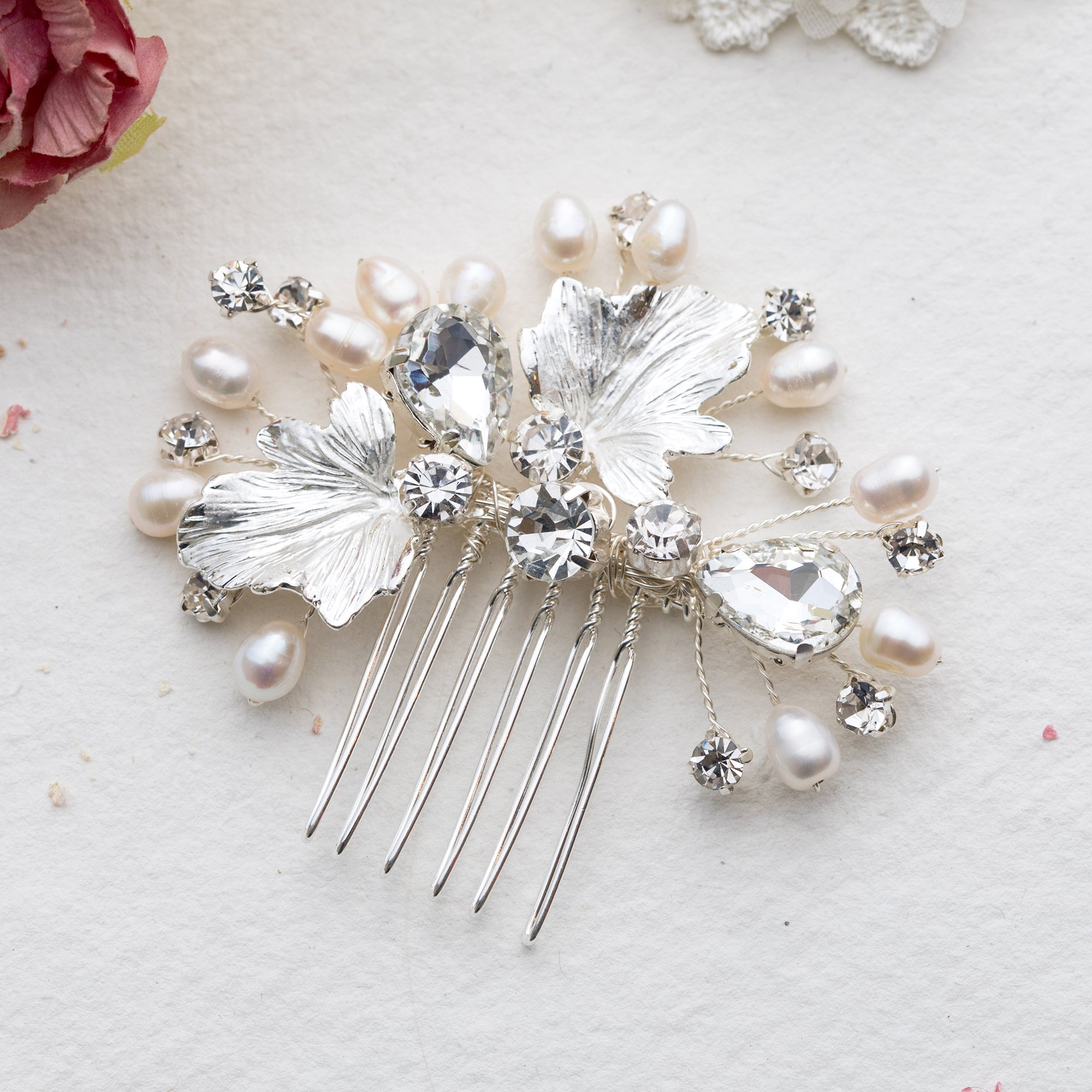 Synne flower silver hairpiece