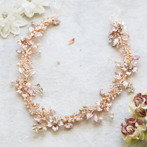 Vanessa blush pink crystal and rose gold hairvine