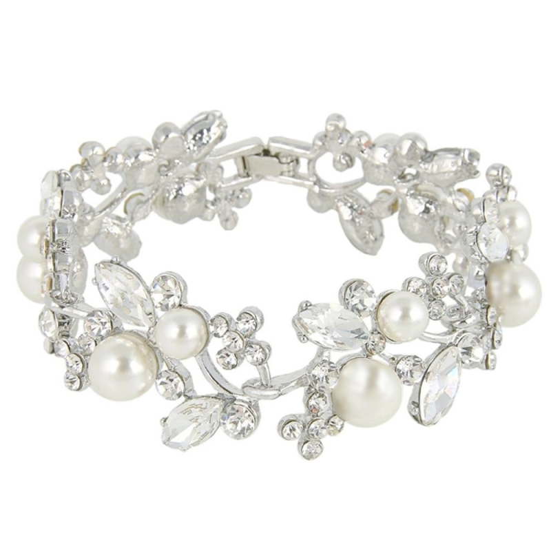 Joenie pearl and crystal statement bracelet