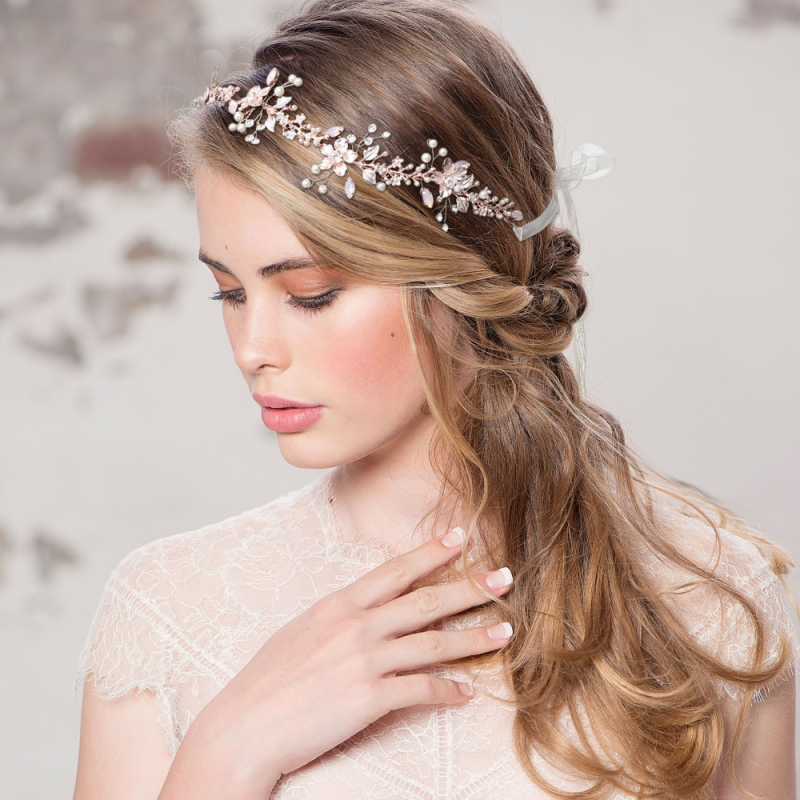 Vanessa blush pink crystal and rose gold hairvine