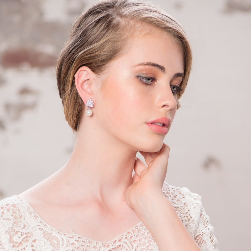 Zara crystal and pearl silver earrings