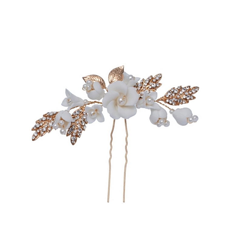Halle pearl and silk flowers gold hair pin