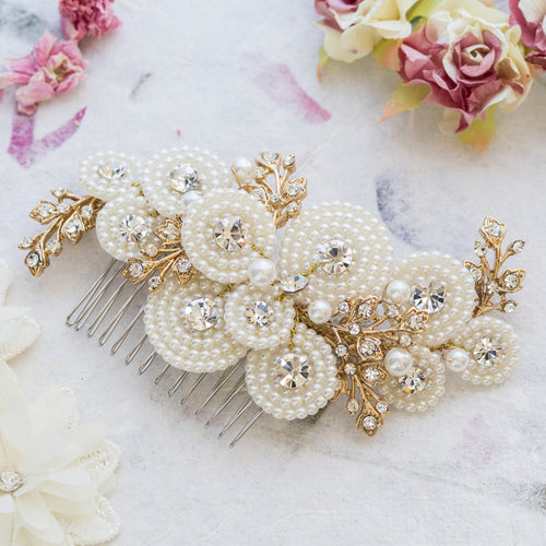 Amelia pearl and crystal gold hair comb