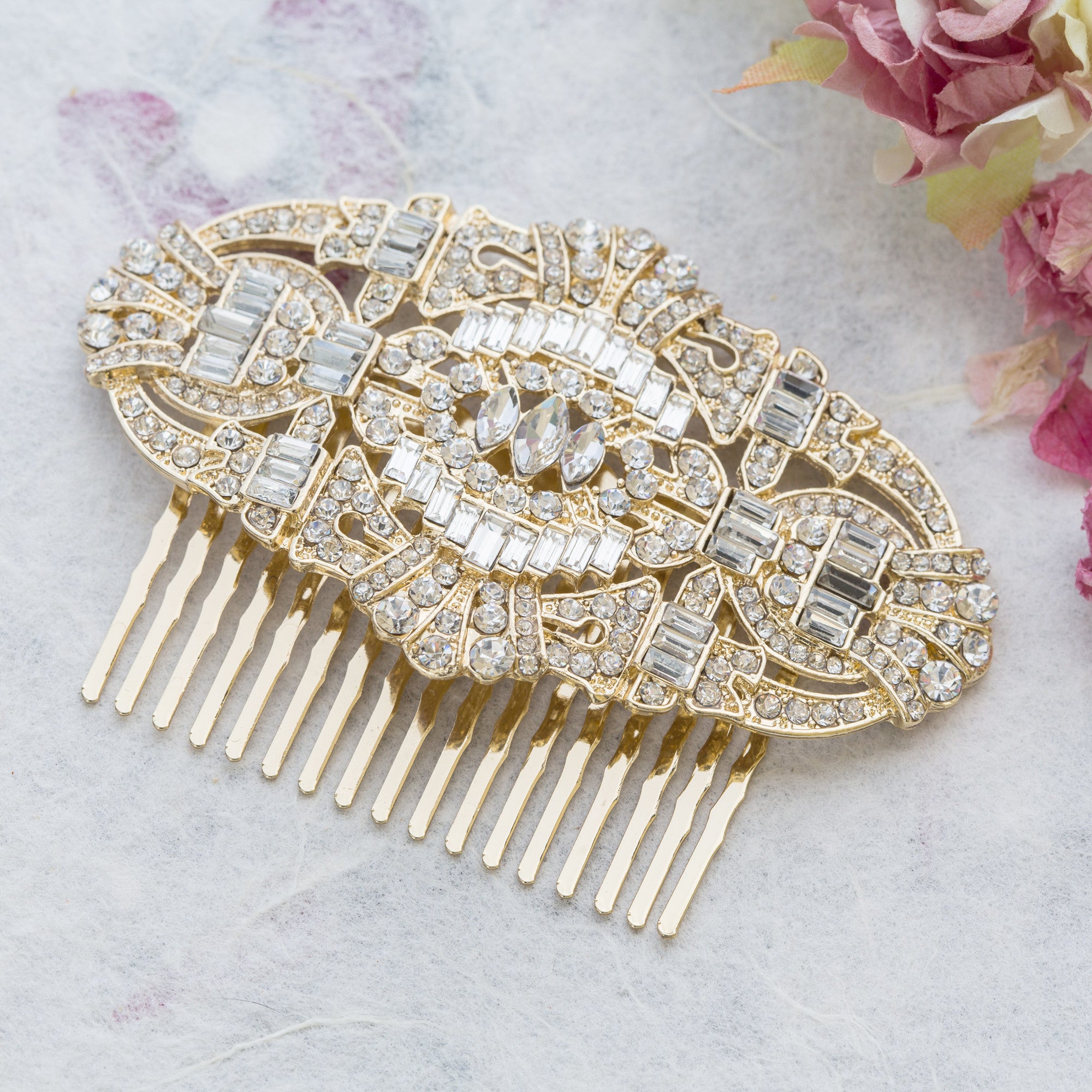 Aubrey crystal rose gold hair comb