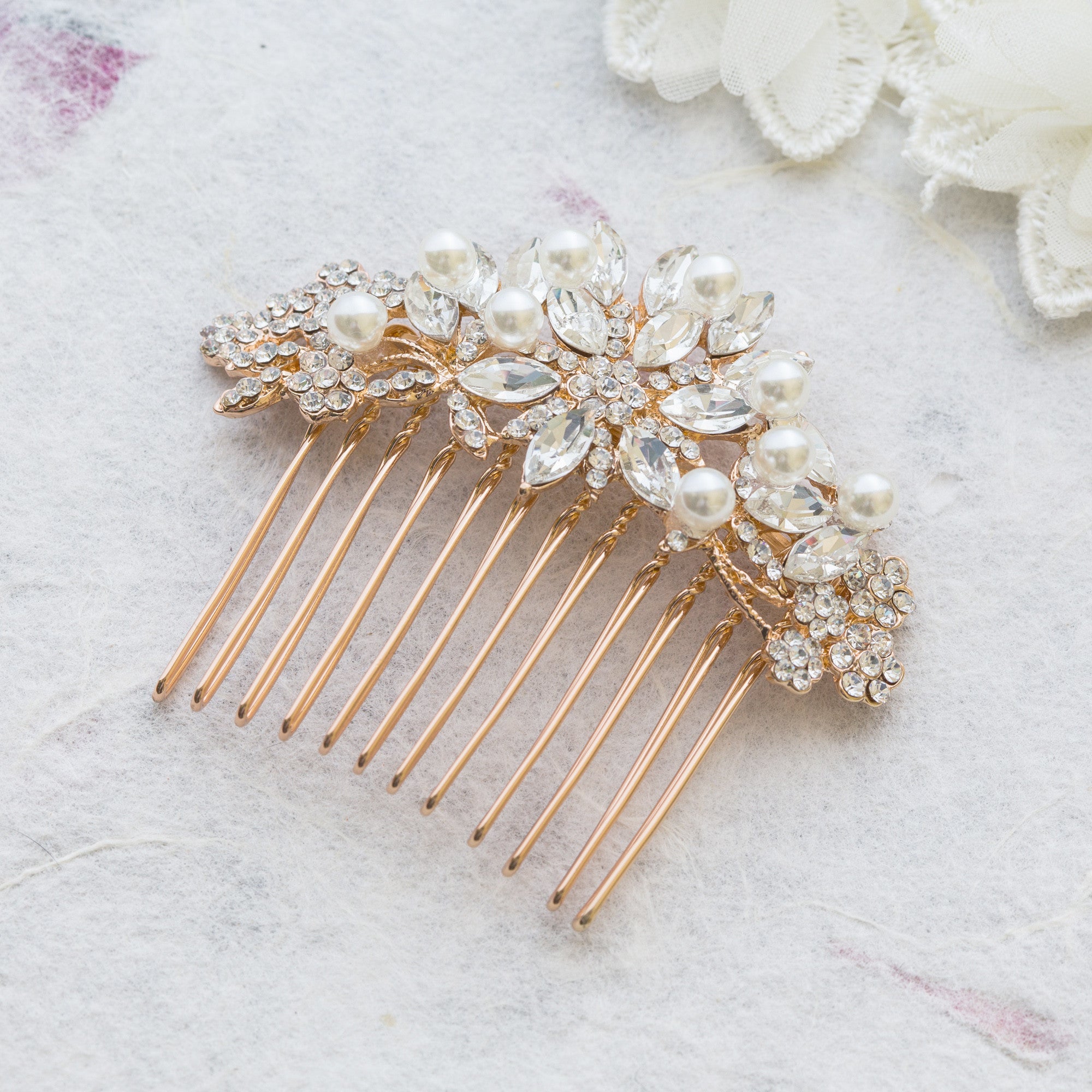 Bette crystal and pearl hair comb
