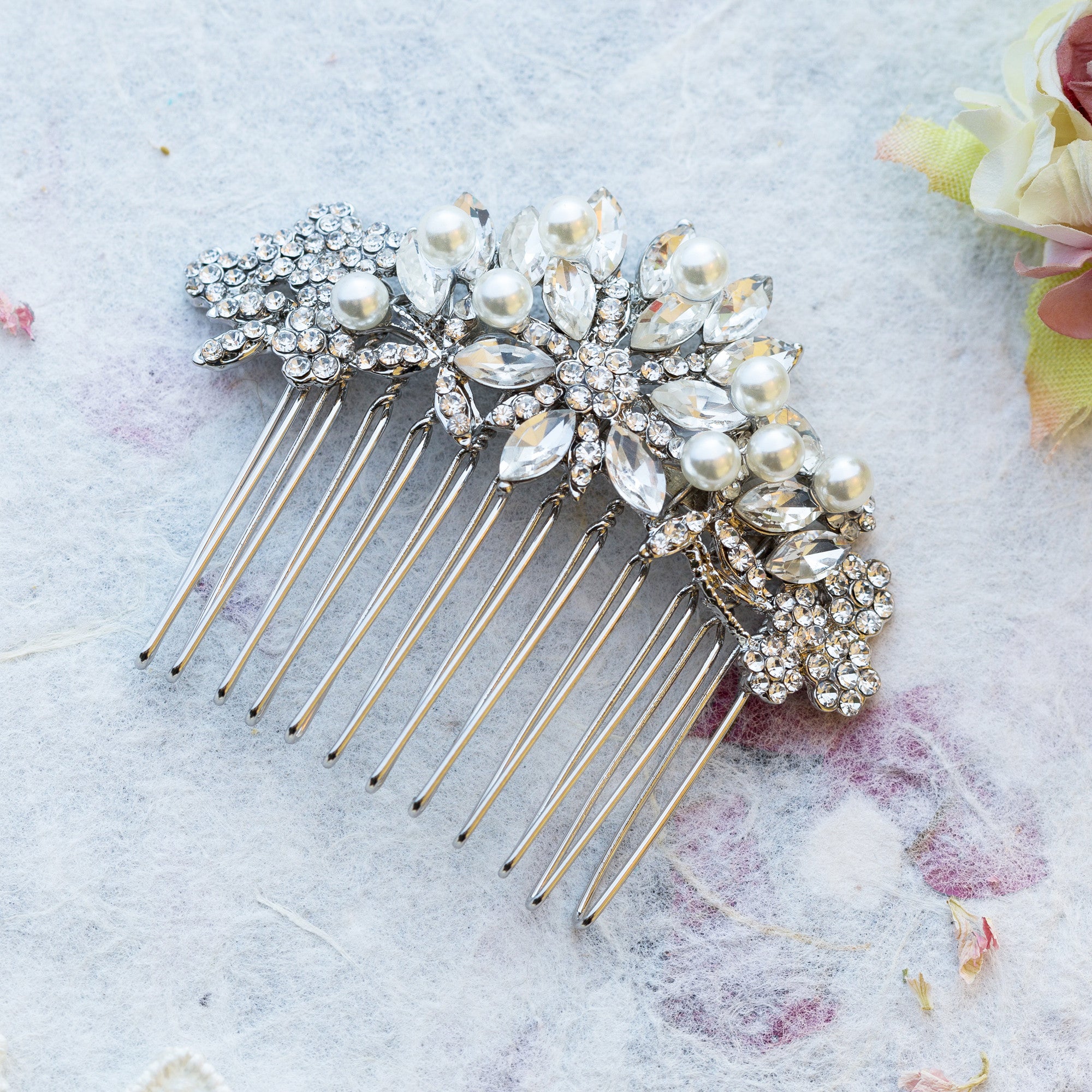 Bette crystal and pearl hair comb
