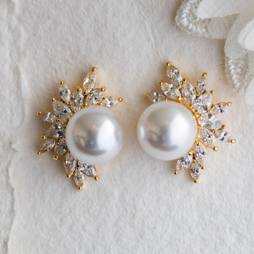 Cece crystal and pearl gold earrings