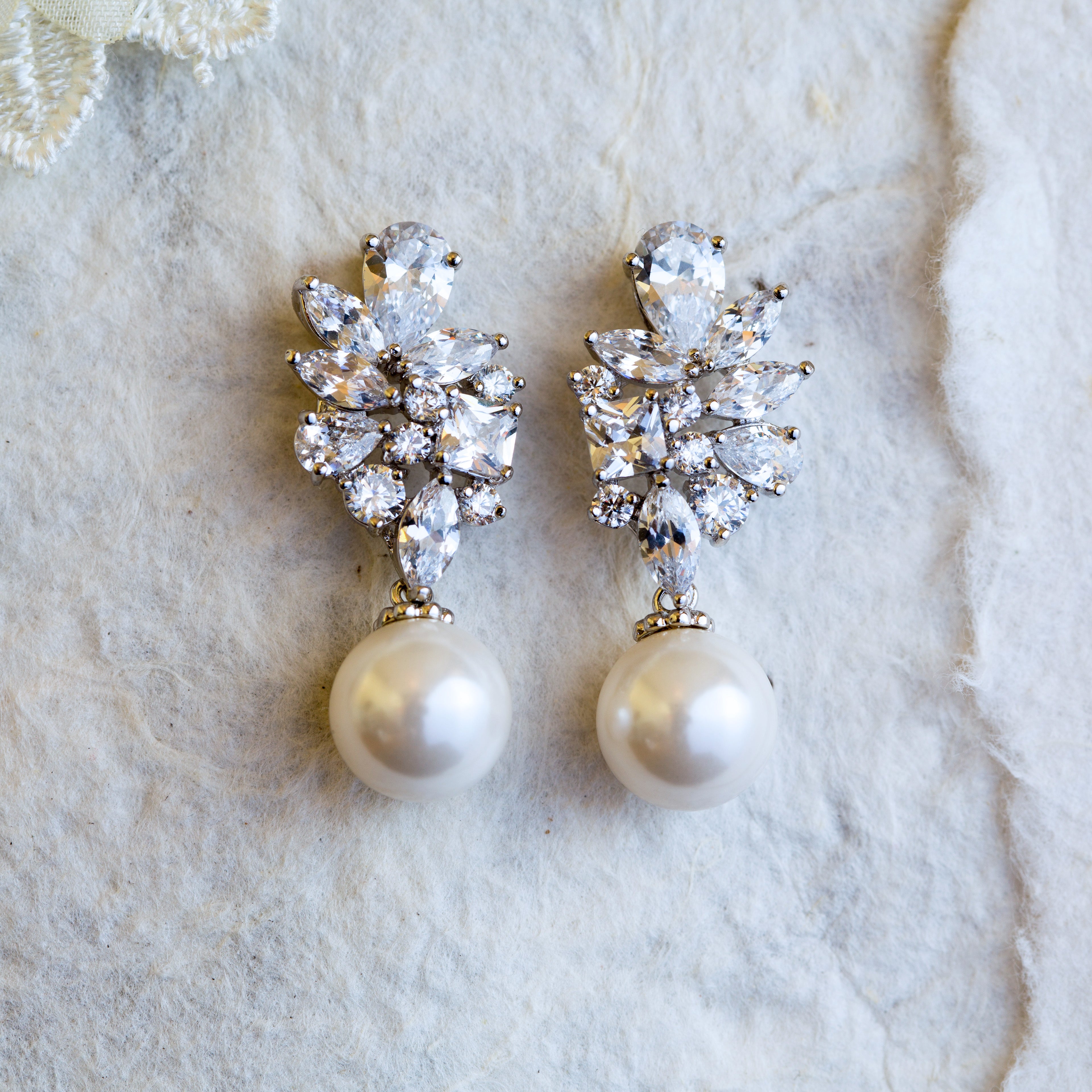 Adela crystal and pearl gold earrings