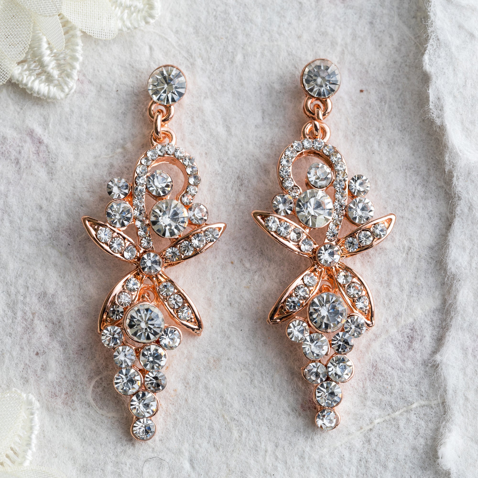 Elle crystal and rose gold earrings