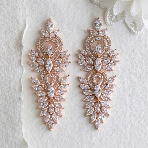 Fara crystal statement rose gold earrings