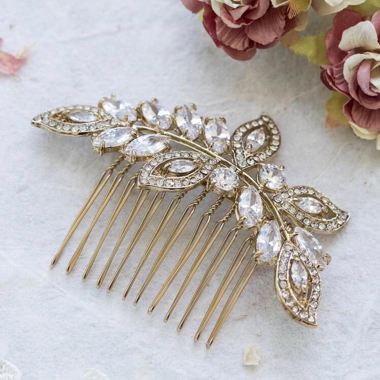 Helena silver crystal and pearl hair comb