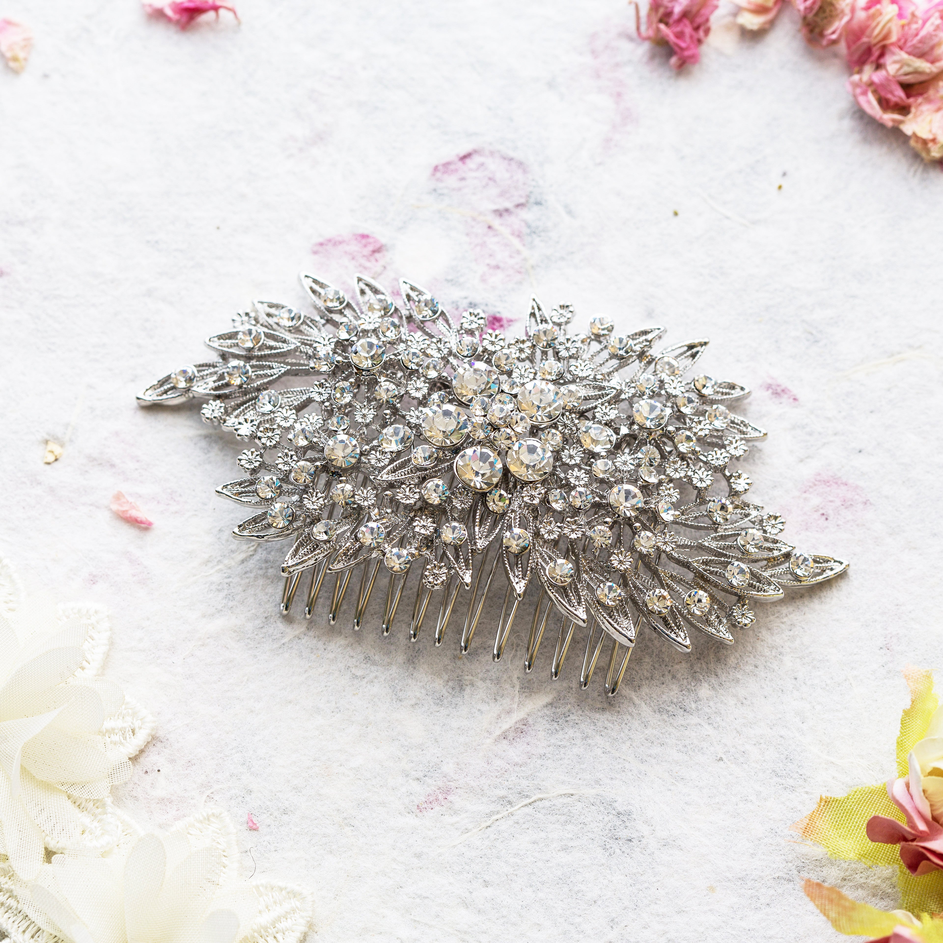 Jennifer crystal and pearl silver hair comb