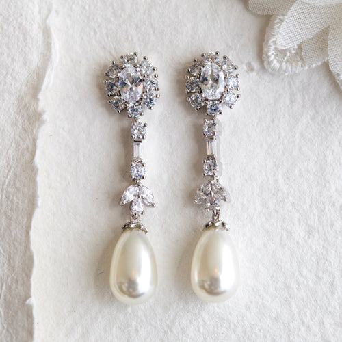 Jonty crystal and pearl drop earrings